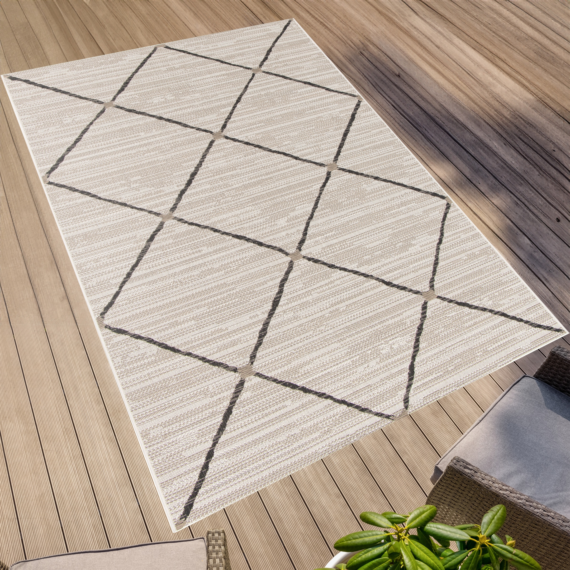 Primaflor-Ideen in Textil Teppich »Outdoorteppich PARADISE - Rhombus«, rechteckig, 4 mm Höhe, Flachgewebe, Rauten, Scandi, In- und Outdoor geeignet, wasserfest