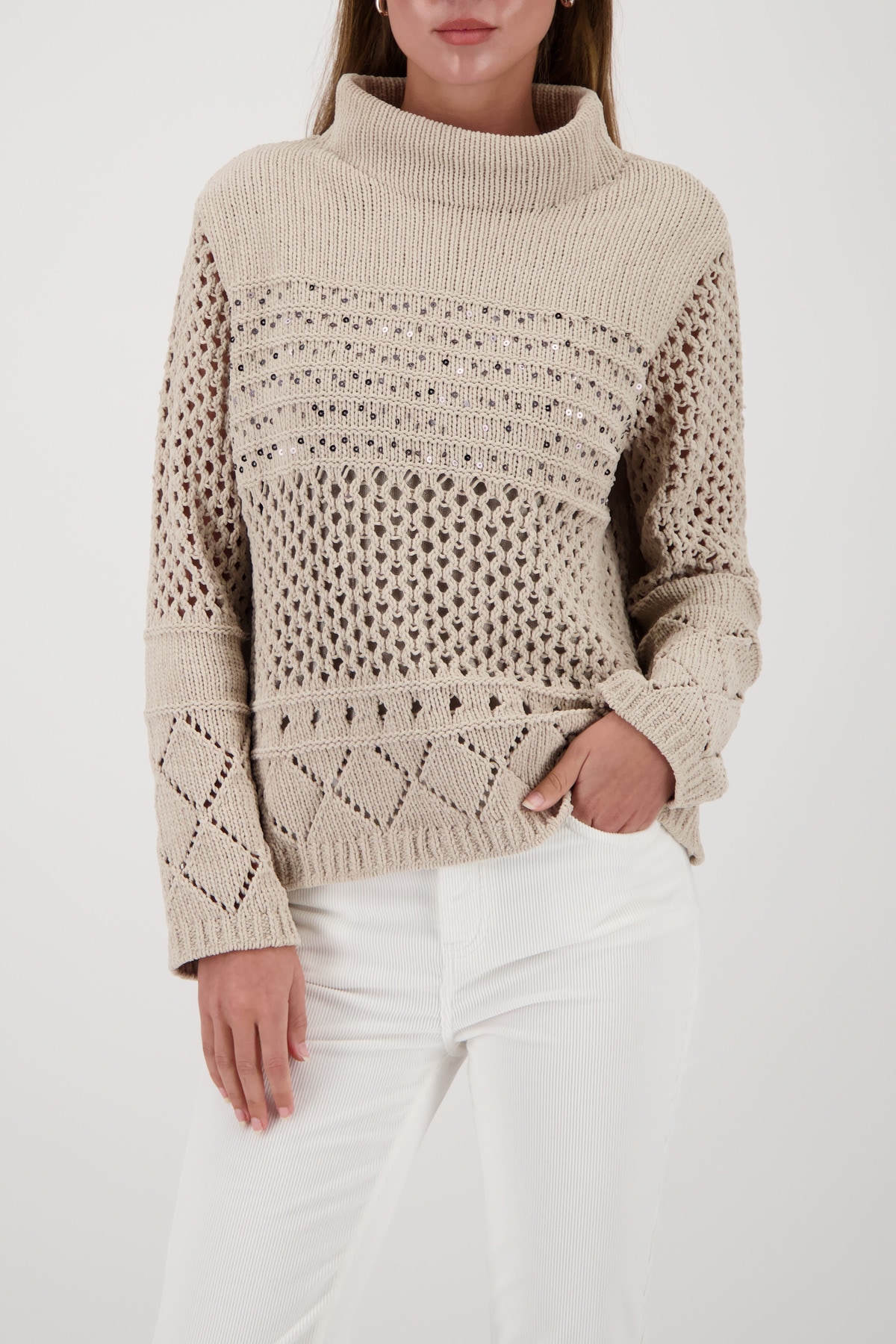 Monari Strickpullover "Pullover Chenille Ajour" Regular fit mit Stehkragen günstig online kaufen