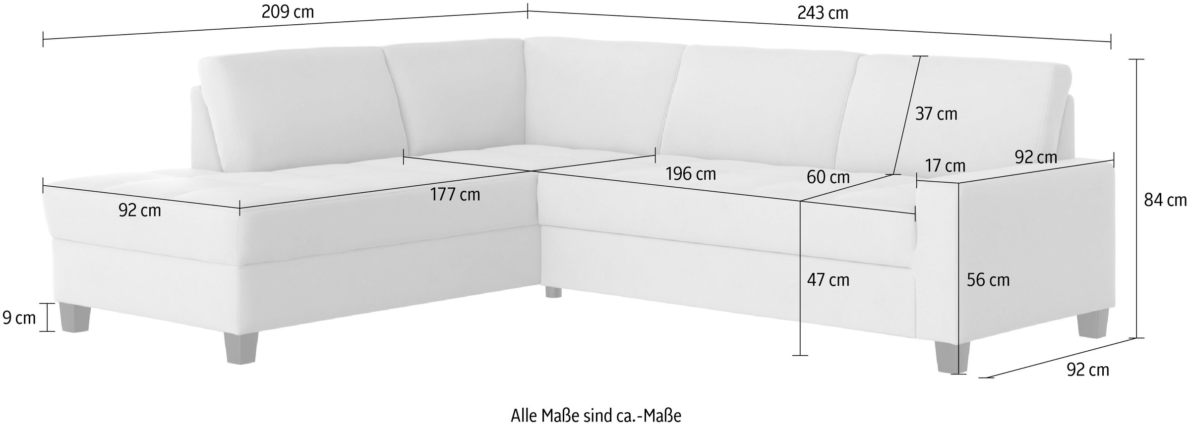 DOMO collection Ecksofa »Florentina zeitlos und elegant, Sitznähte als Designelement, L-Form«, wahlweise mit Bettfunktion, mit Kontrastnaht, Komfortsitzhöhe 47cm