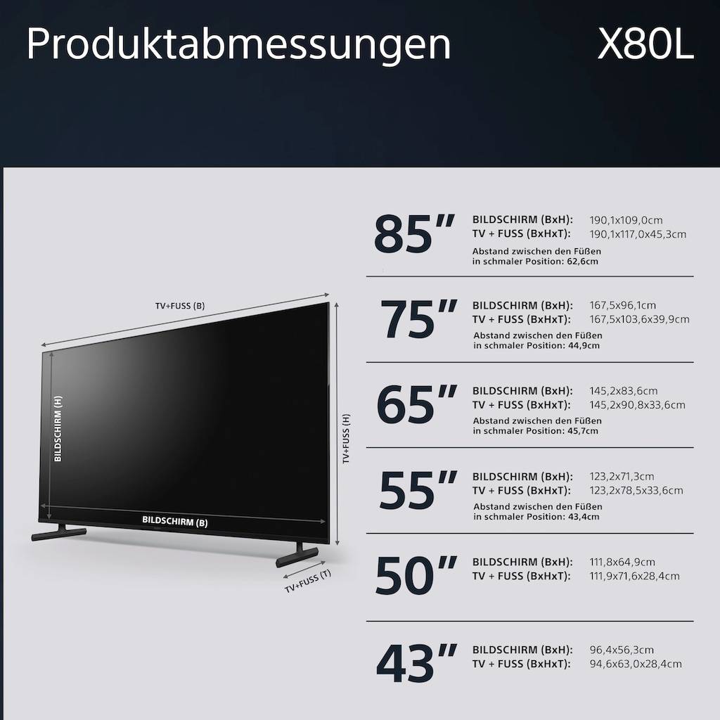 Sony LED-Fernseher »KD-65X80L«, 164 cm/65 Zoll, 4K Ultra HD, Google TV-Smart-TV, HDR, X1-Prozessor, Sprachsuche, BRAVIA Core ECOPACK