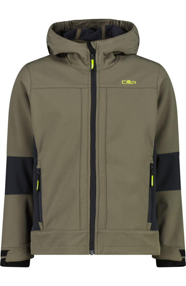 Cmp Herren Olive Softshelljacke "Kid Softshell Jacket Fix Hood" Mit Kapuze Wasserabweisend Windabweisend Mit Reißverschlusstaschen erhältlich in Größe 104/110/116/128/140/152/164/176 von Baur