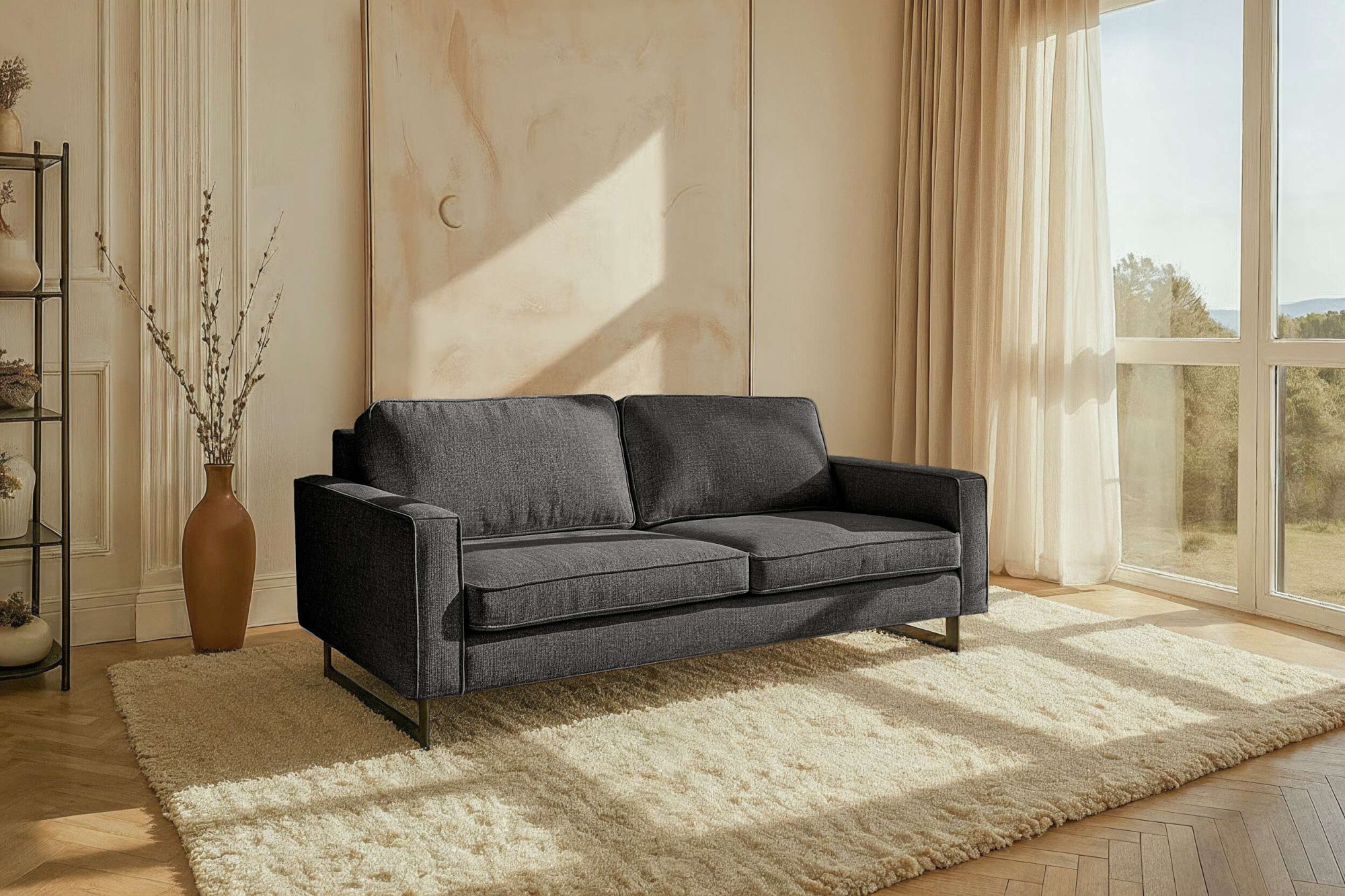 OTTO home 3-Sitzer "Maxi-Ausführung Pinto, 236 cm, Cord, Chenille, Lederoptik" mit Keder, schwarze Metallfüße, Wellenunterfederung