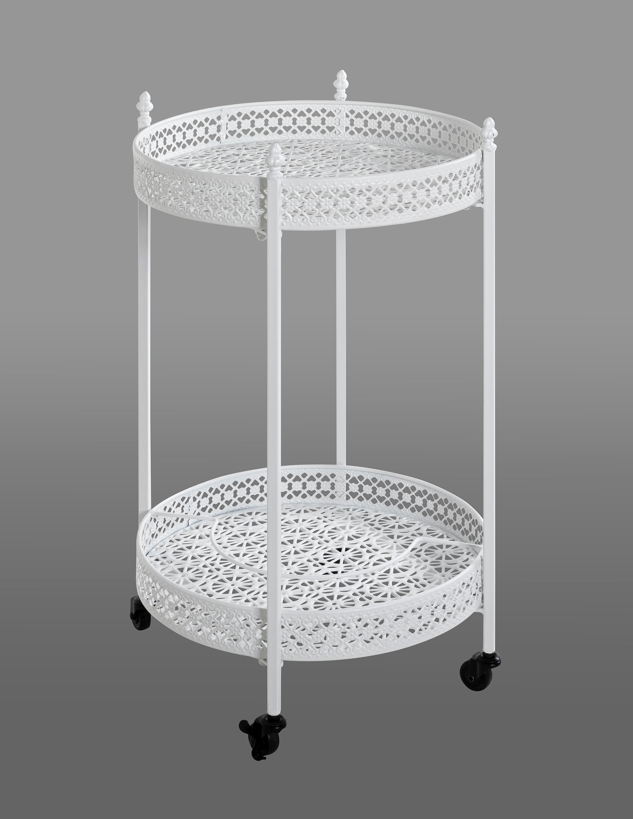 HAKU Servierwagen "Dinett, Kaffeetisch, Küchenwagen, Serviertisch, Teewagen, Trolley" 1 Stk. tlg. rund - aus Metall Weiß - Ø/H 45/74 cm