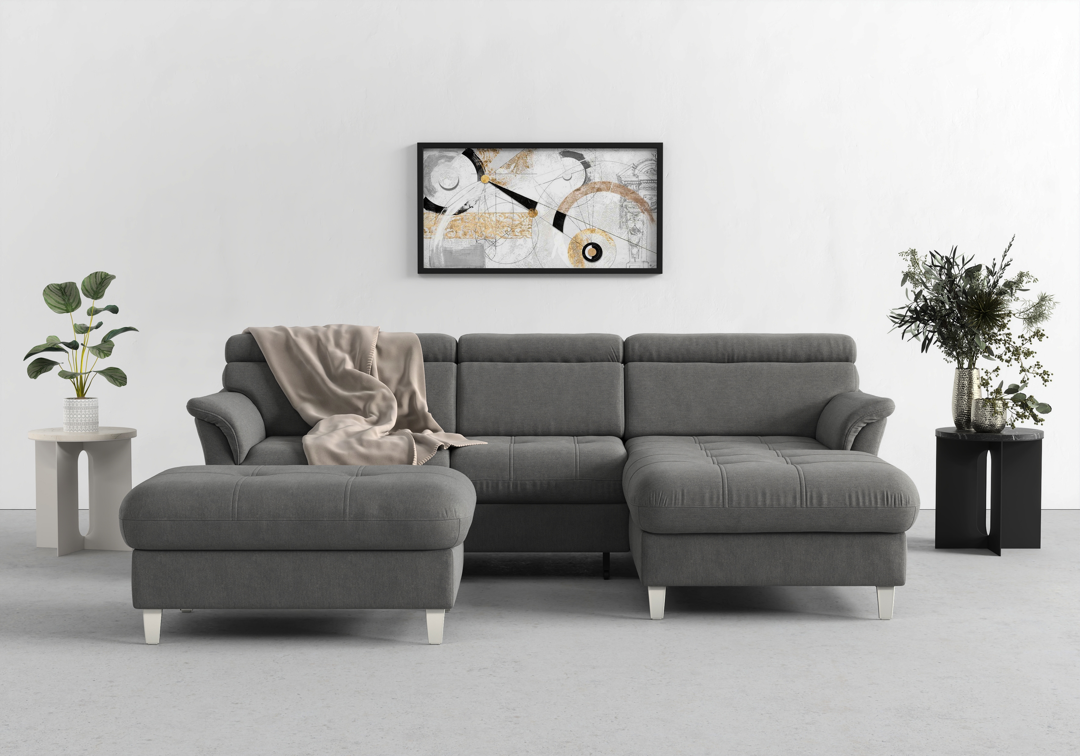 Ecksofa SIT & MORE "Marano L-Form", grau, B:257cm T:166cm, 98% Polyester, 2% Polyamid, Sofas, Ecksofa, inklusive Kopfteilverstellung, wahlweise mit Bettfunktion, Bettkasten