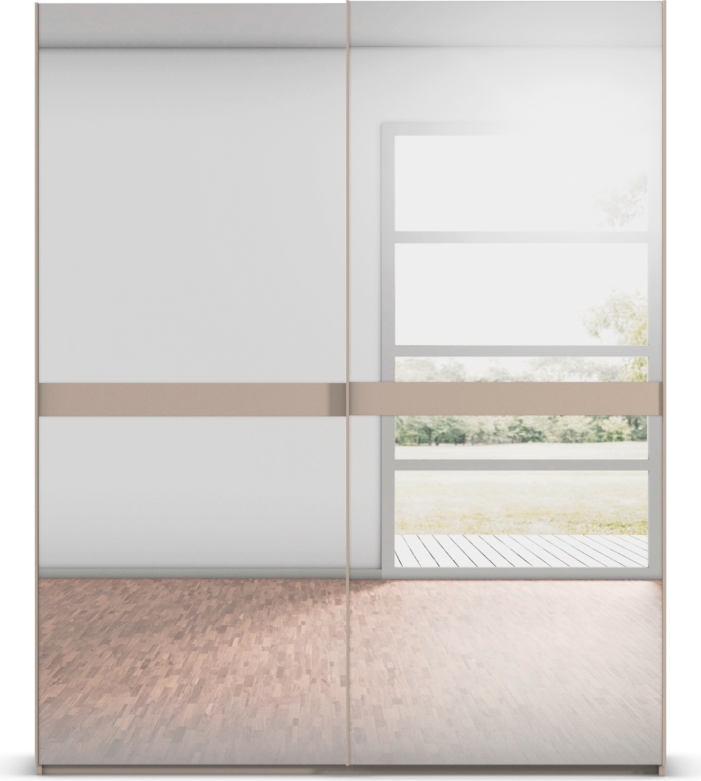 rauch Schwebetürenschrank »Kleiderschrank Schrank Garderobe Schlafzimmerschrank SCALE-LINE«, edle Optik mit Bauchbinde in Korpusfarbe Spiegelfront MADE IN GERMANY