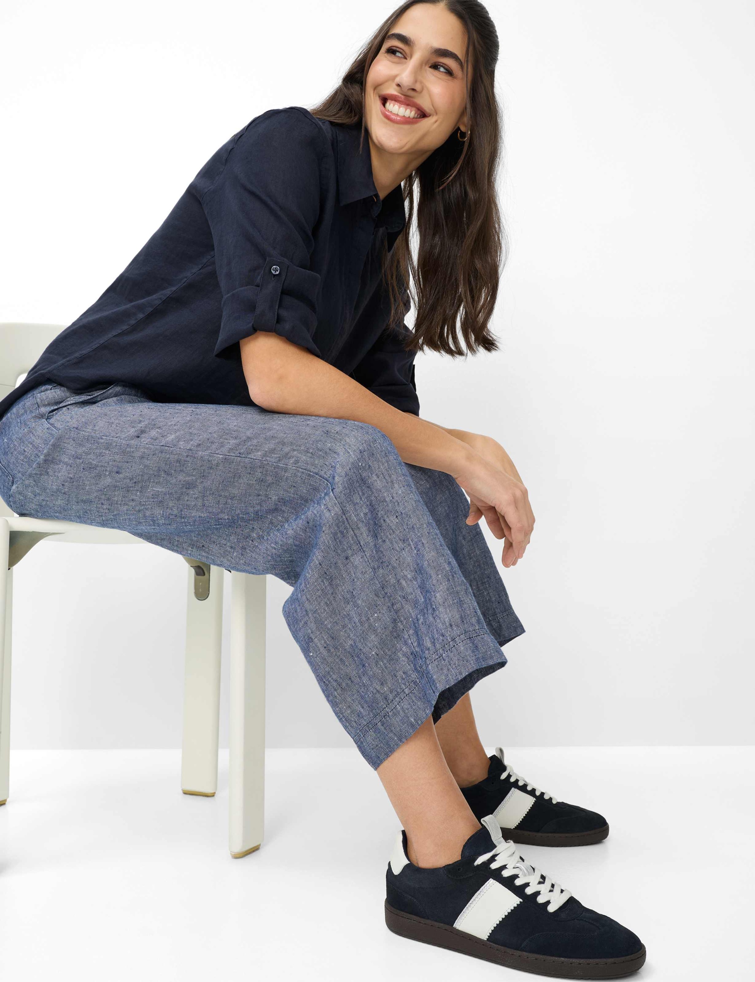 Culotte BRAX "Style MAINE S", Damen, Gr. 34, Normalgrößen, blau, Web, 100% Leinen, Hosen Culotte 4