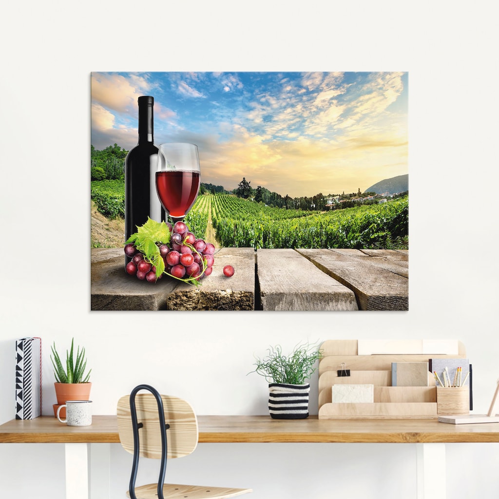 Artland Glasbild »Wein vor Weinbergen«, Berge, (1 St.)