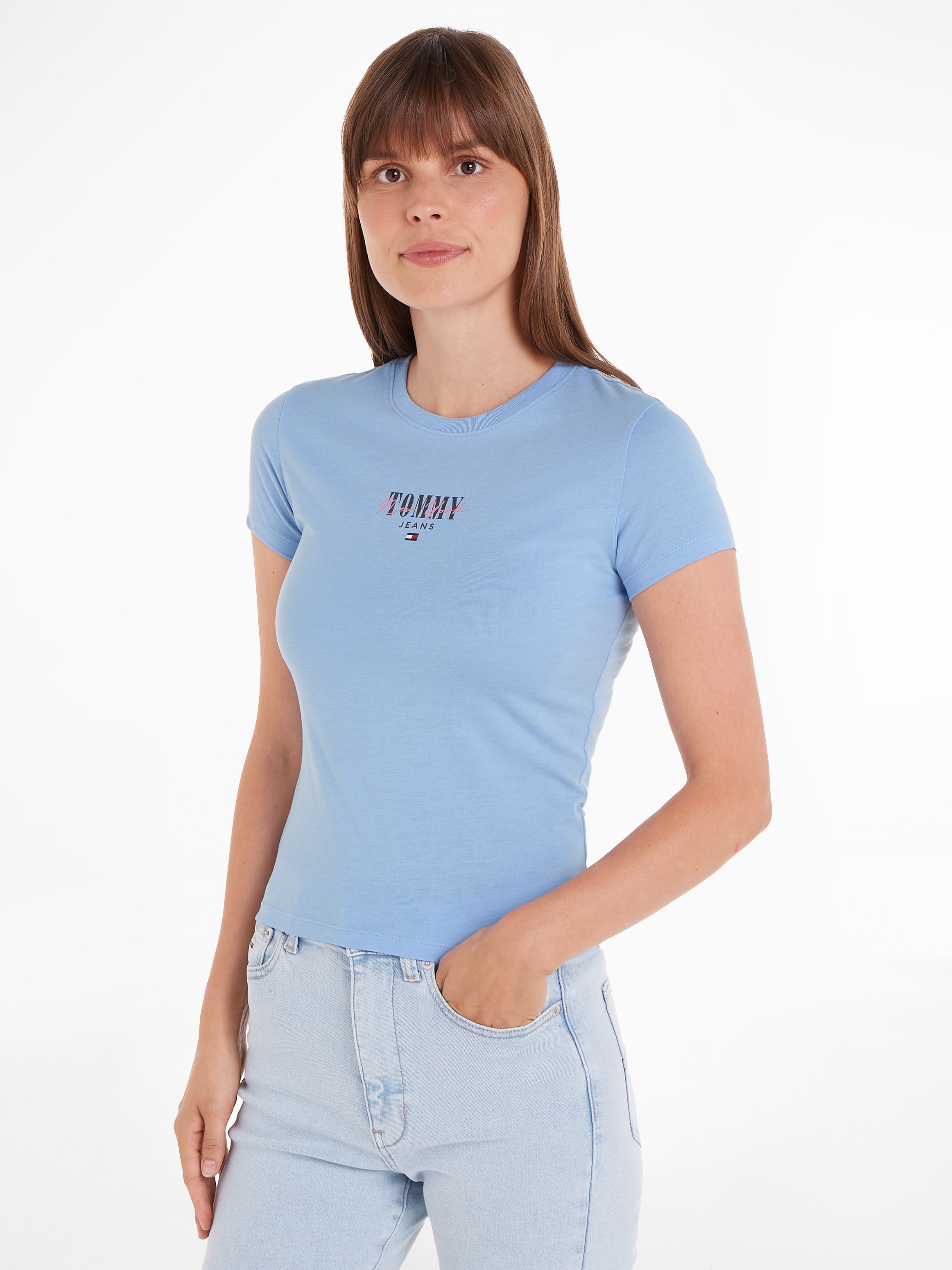 Tommy Jeans Rundhalsshirt "Rib Slim Essential Logo", Rippshirt, feines Jers günstig online kaufen