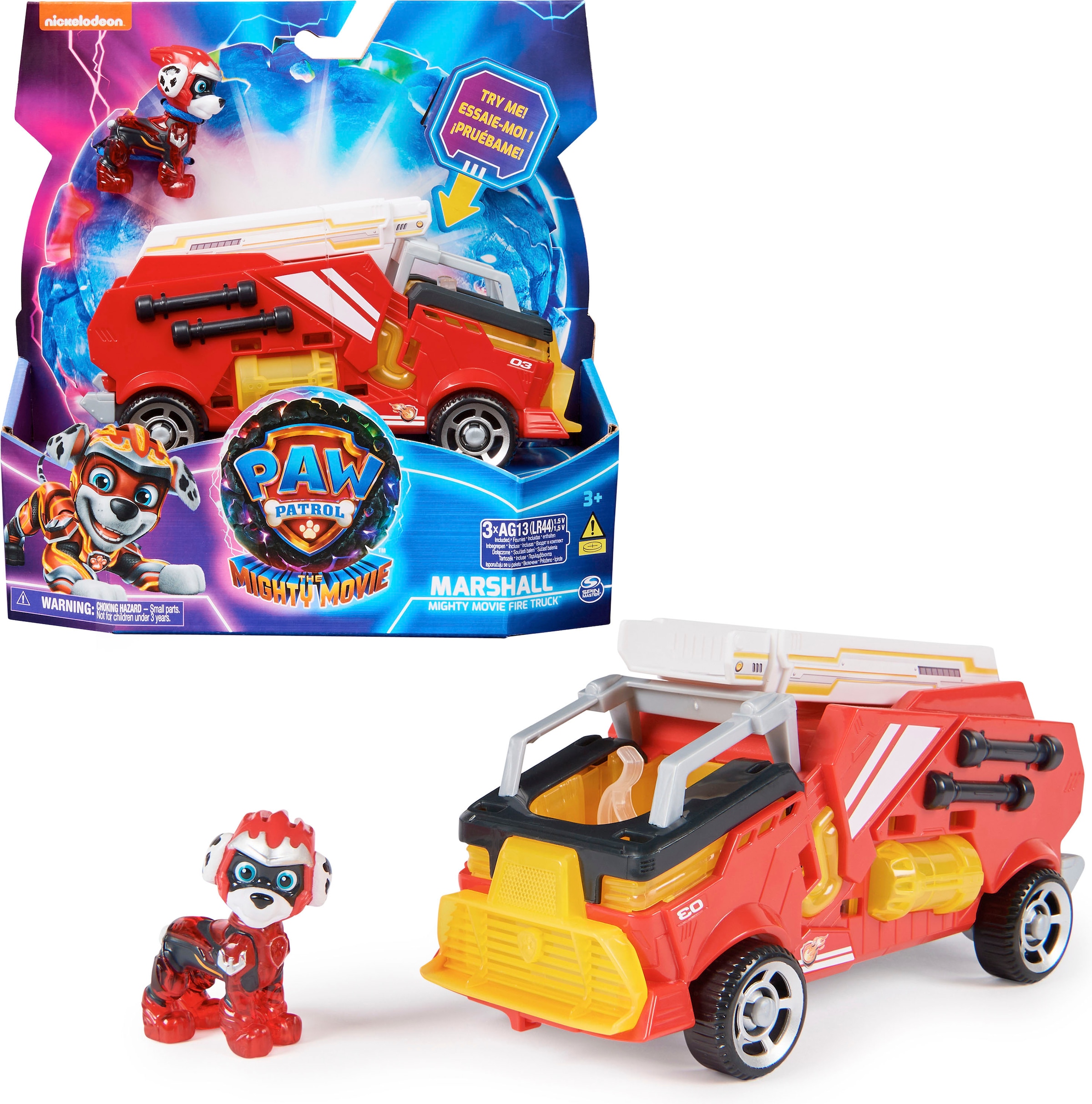 Spin Master Spielzeug-Auto »Paw Patrol - Movie II - Basic Themed Vehicles Marshall«, von Marshall Löschzug mit Welpenfigur, Licht- und Soundeffekt