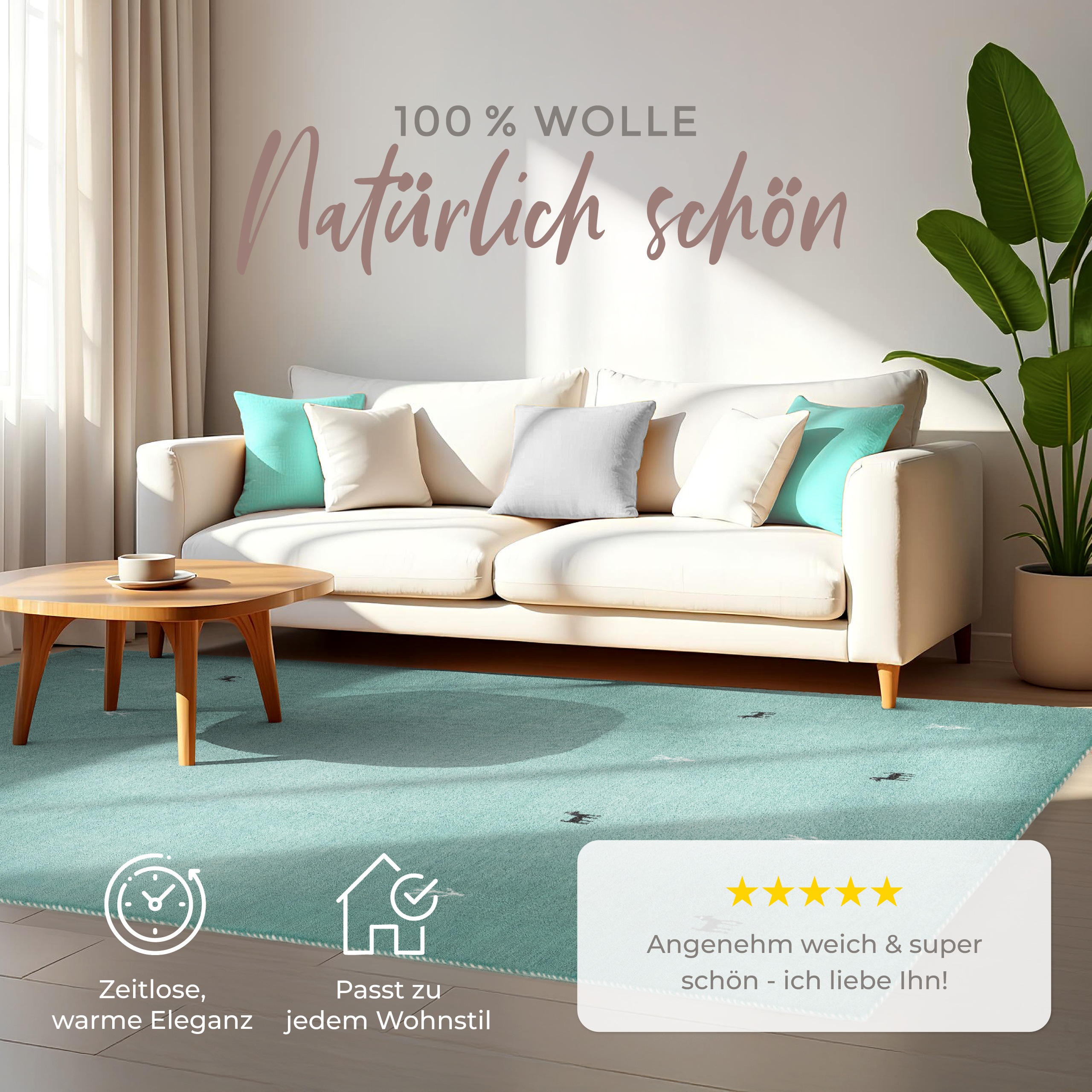 Thumbnail - carpetfine Wollteppich "Gabbeh Uni, auch als Läufer und Rund erhältlich" rechteckig 15 mm Höhe reine Wolle, handgewebt, ...