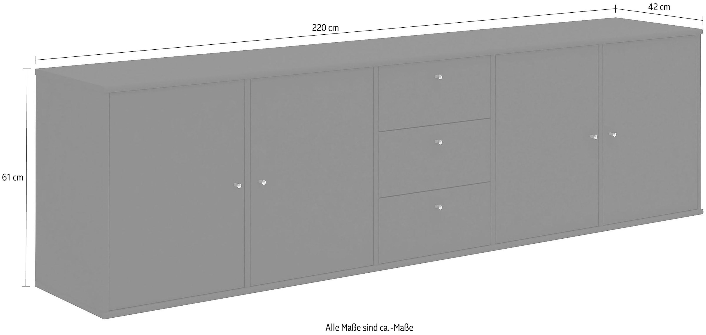 Hammel Furniture Sideboard »Mistral, Hochwertig Schrank, hängend/stehend montierbar«, mit Türen und Schubladen, B: 220 cm, anpassungsbar Designmöbel
