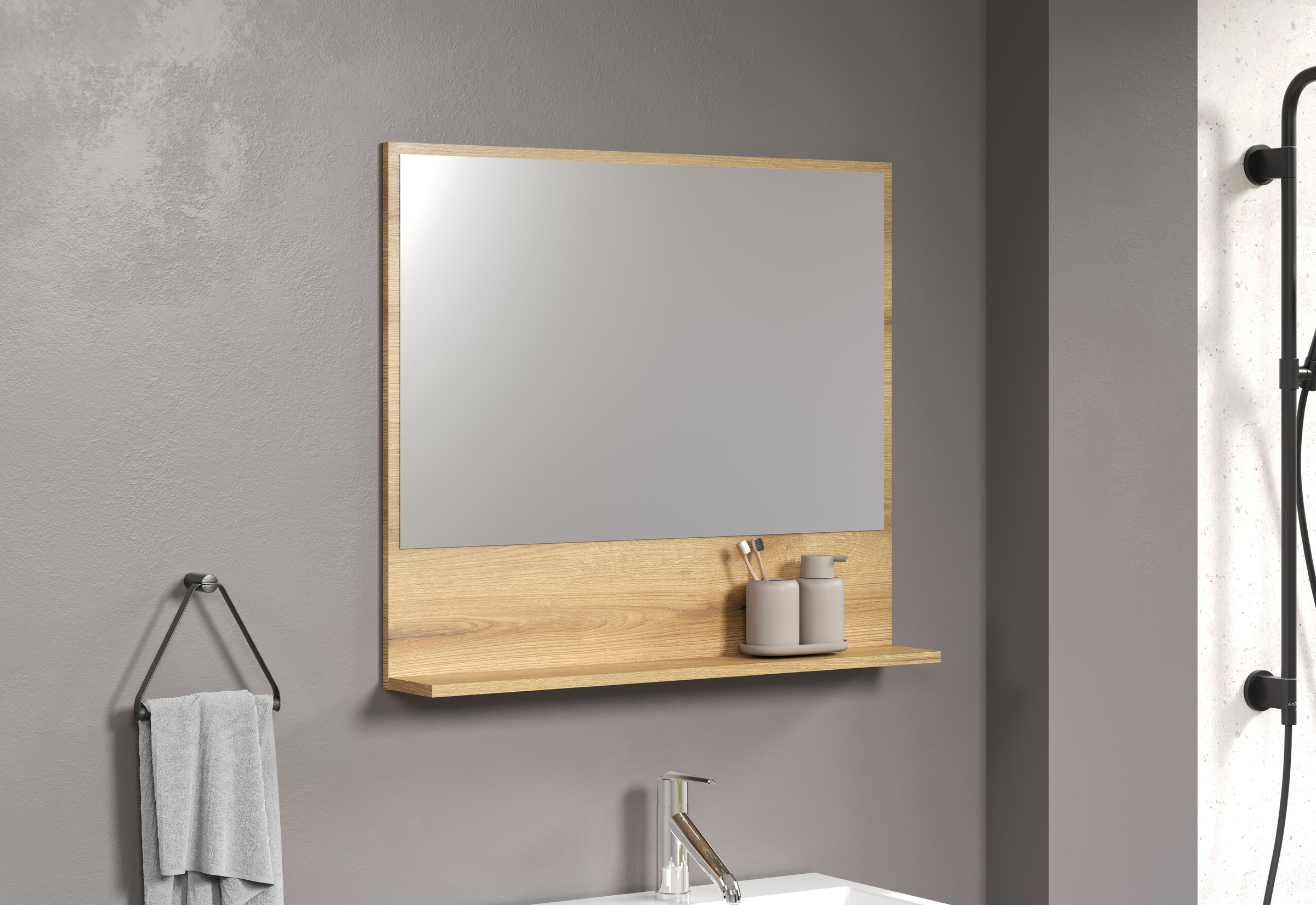 welltime Badspiegel »Amrum«, (1 St.), Eleganter Badezimmerspiegel mit Ablage - Maße (B/T/H) 60-80/14/74 cm