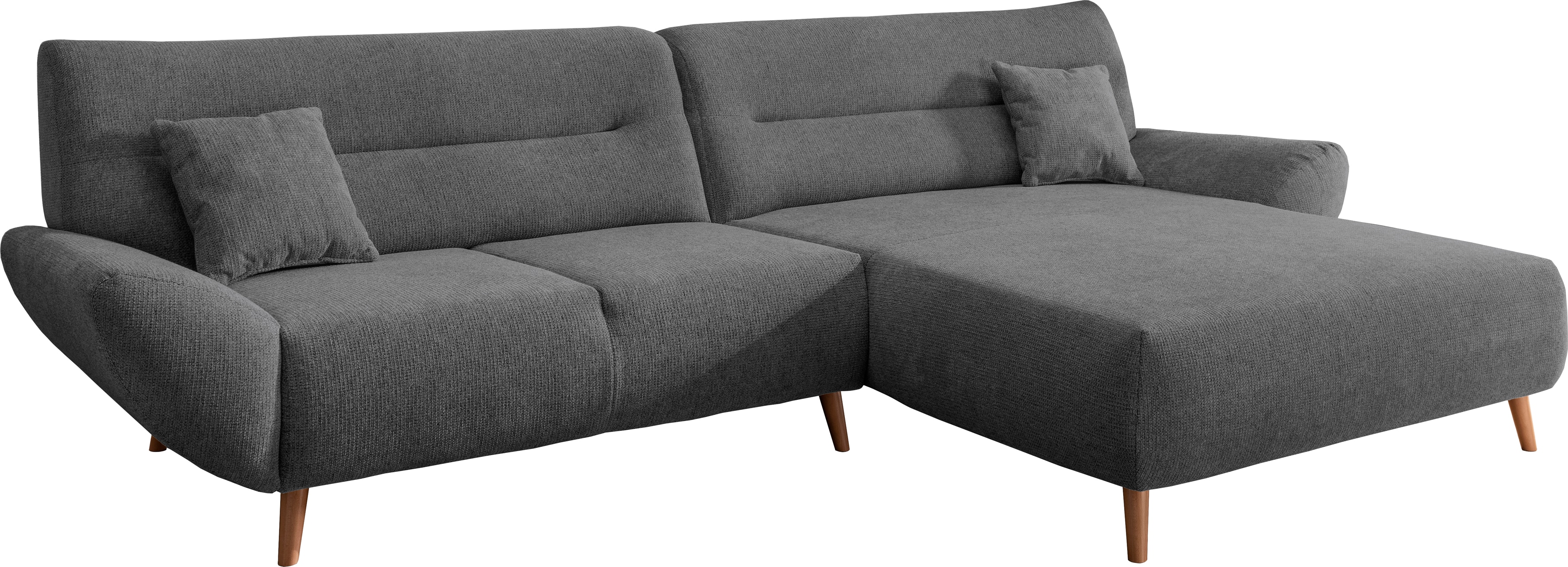Home affaire Ecksofa "Drago, elegant und zeitlos, komfortabel, Holzfuß, L-Form, Breite 290cm" frei im Raum stellbar, inkl. 2 Zierkissen