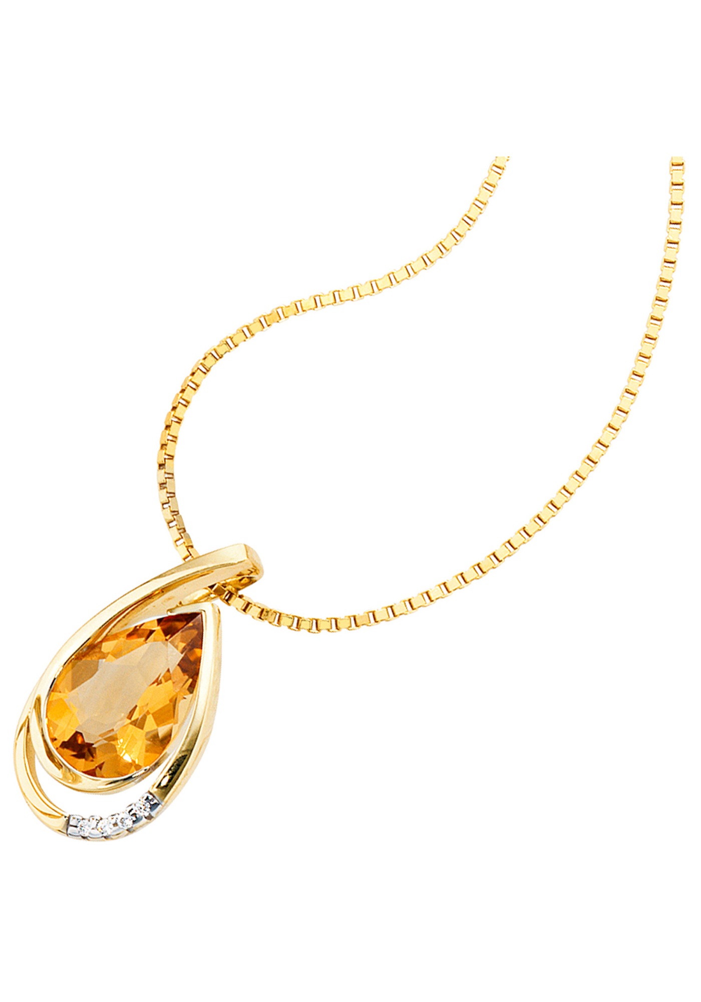JOBO Kettenanhänger »Anhänger Tropfen«, 585 Gold mit 4 Diamanten und Citrin