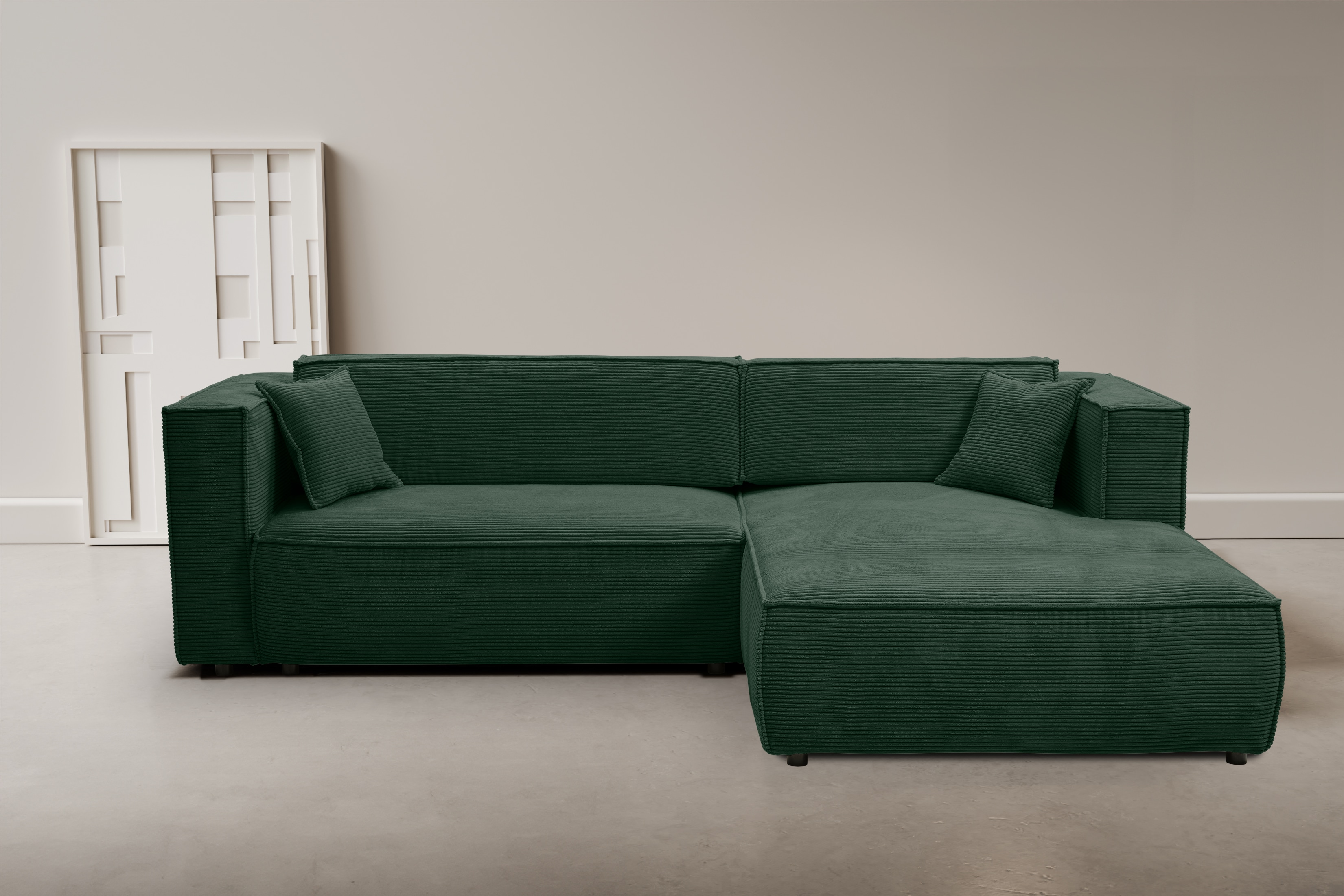 WERK2 Ecksofa "Atlanta-New 295 x 182 cm modern und bequem" Cord, L-Form, XXL, Schlaffunktion, Bettkasten