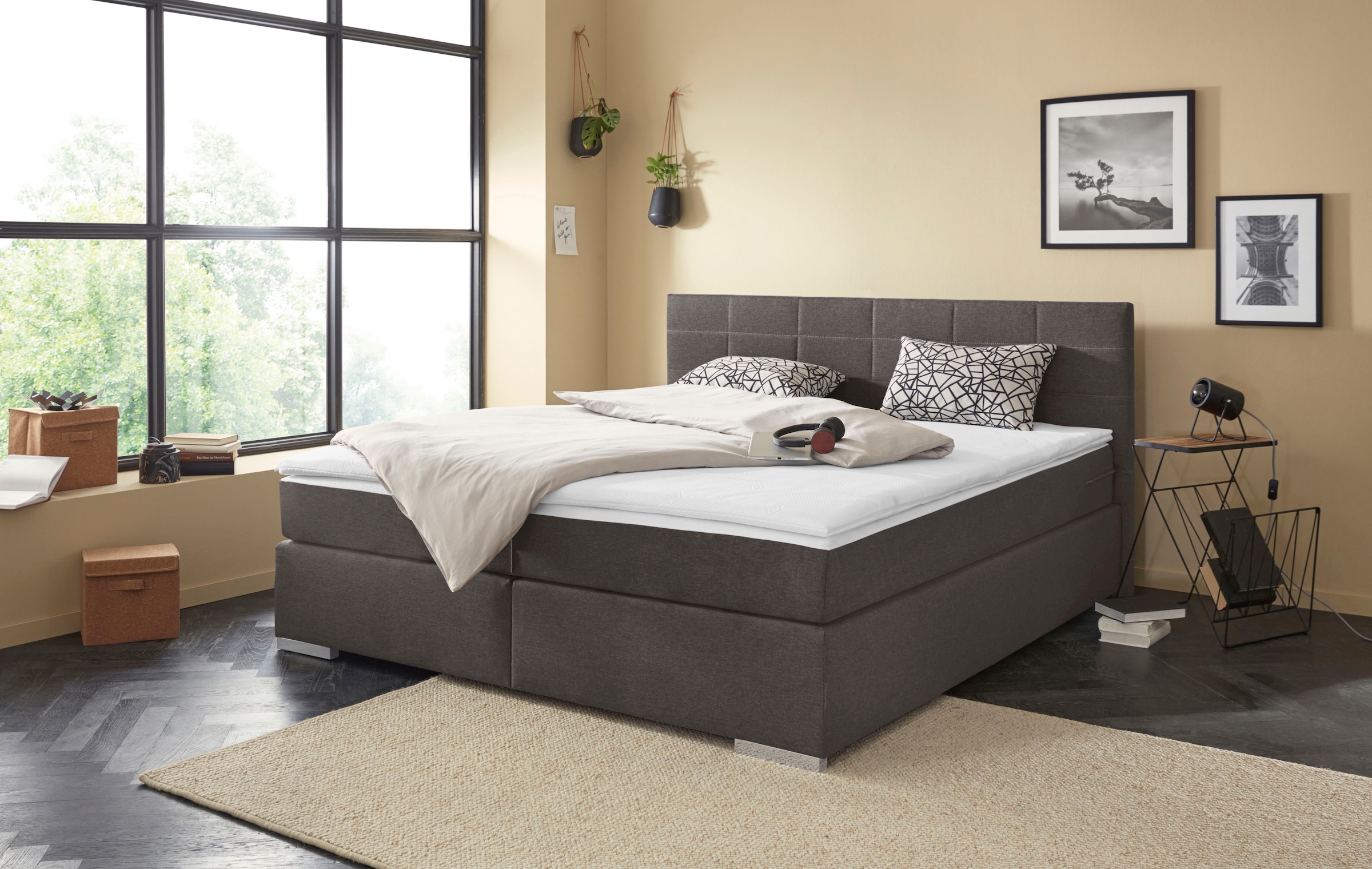 COTTA Boxspringbett "SIMBA, inkl. Taschenfederkernmatratze H3 oder H4 und Komforttopper" Strukturstoff-Bezug, Liegefläche wahlweise 120x200 bis 200x200 cm