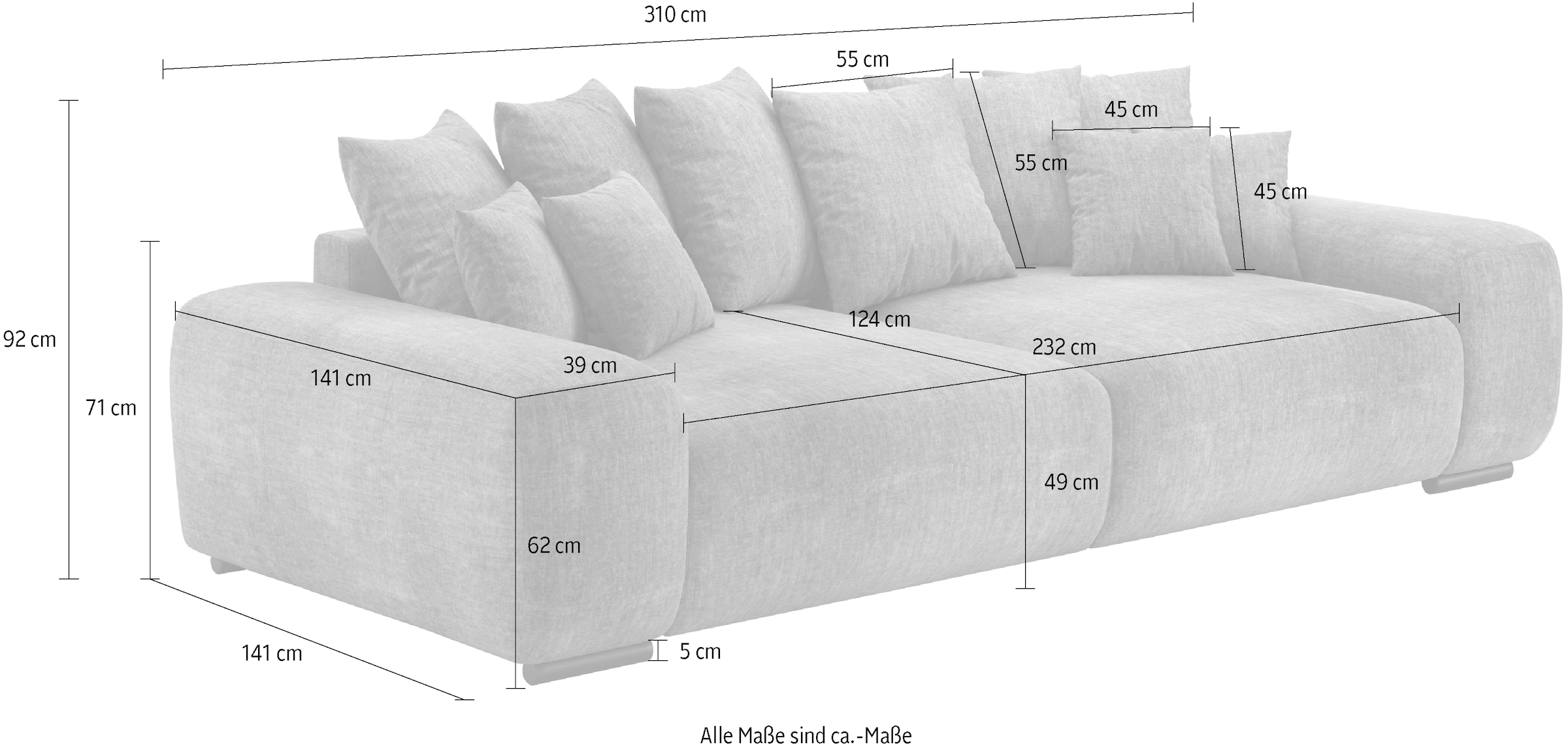 Home affaire Big-Sofa »Sundance II«, Dauerschläfer mit Hygiene-Topper bis 140 kg belastbar