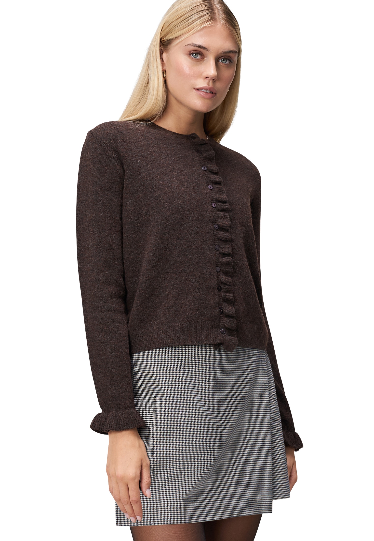 Zero Strickjacke "zero Damen Strickjacke mit Rüschen", Knopfleiste günstig online kaufen