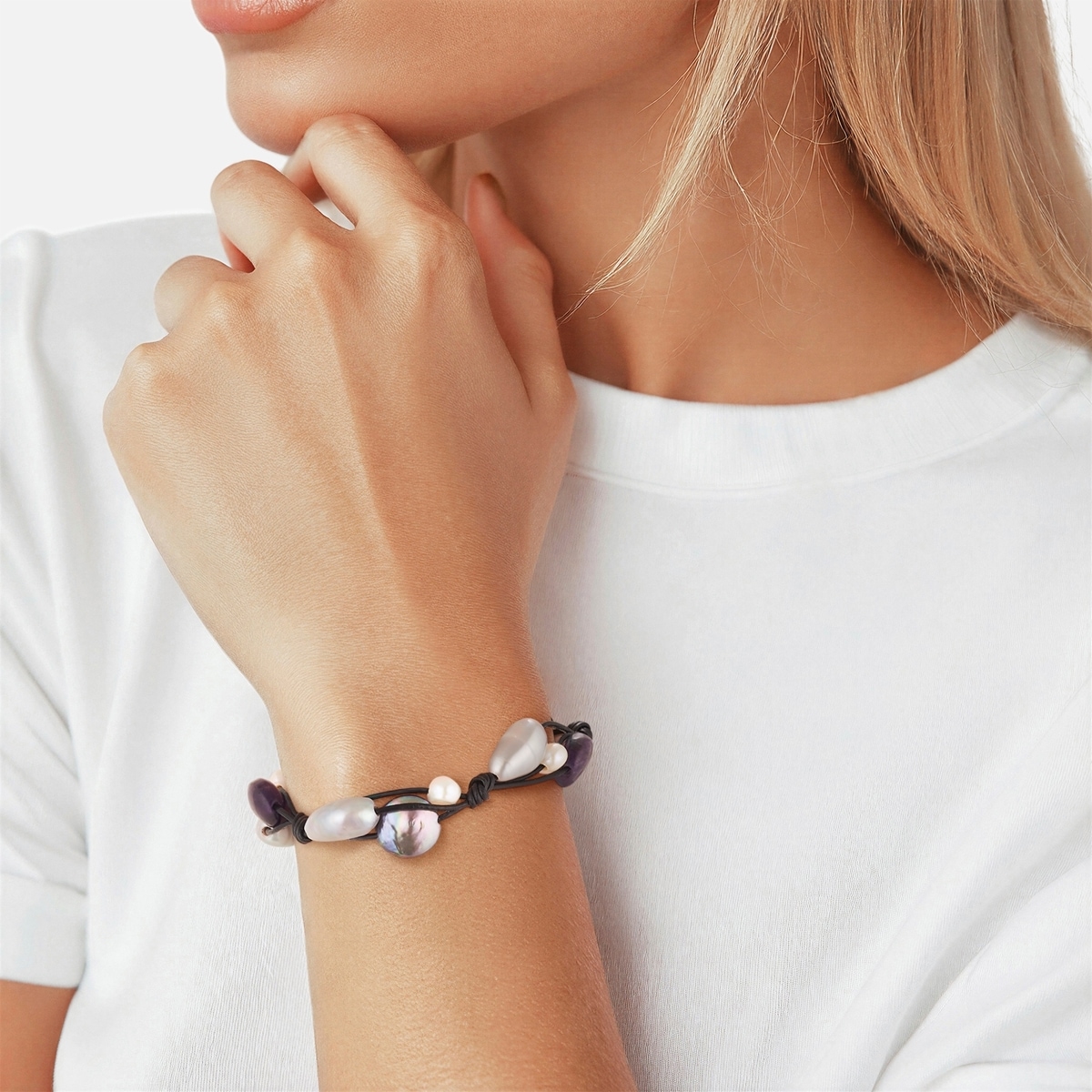 Valero Pearls Lederarmband »X443« aus Süßwasser-Zuchtperlen