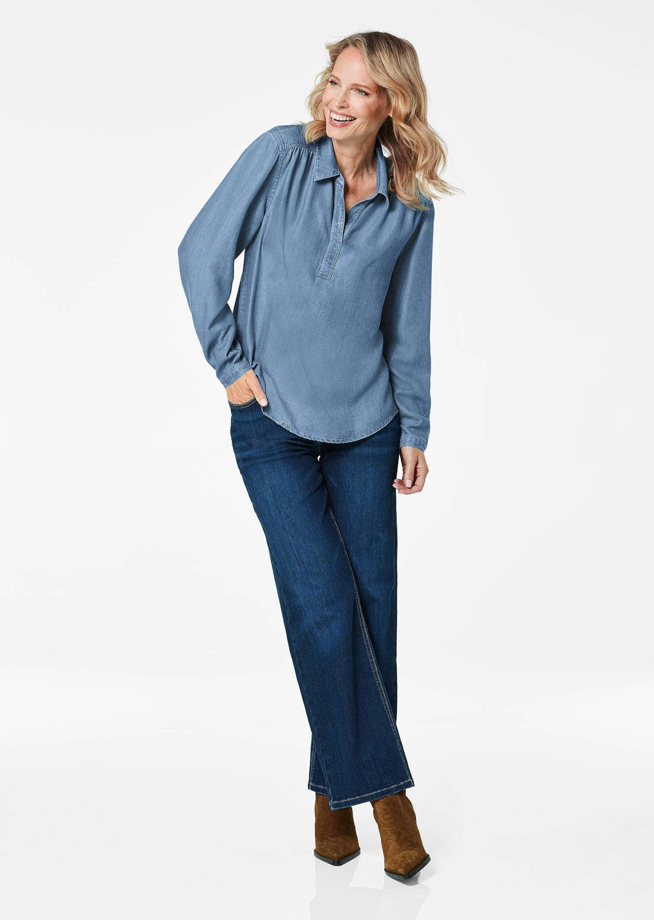 Goldner Klassische Denimbluse Blau 50 3