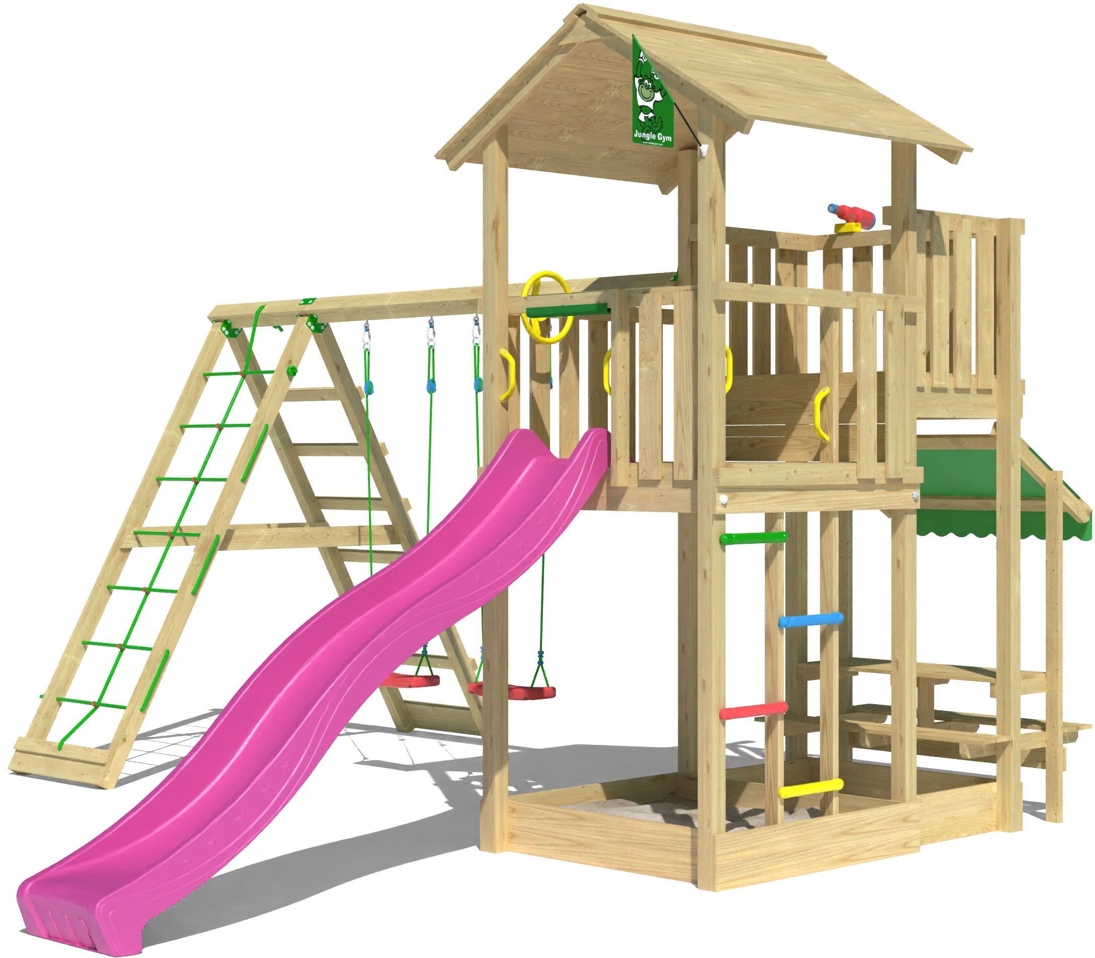 Jungle Gym Spielturm »Veranda«, (Set), Spielanlage mit Schaukel, Kletterbock und Rutsche mit Wasseranschluss