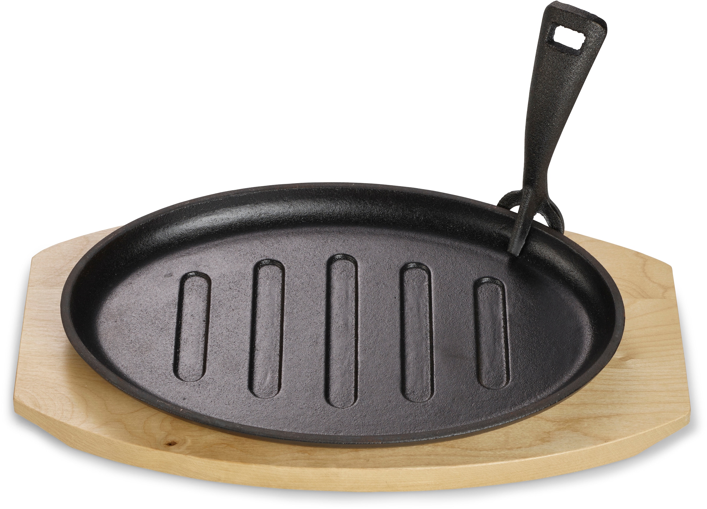 ECHTWERK Servierpfanne »4x Pfännchen "Oval" Grillstreifen«, Gusseisen, (Set, 4 tlg.), inkl. dekorativem Servierbrett, bereits eingebrannt