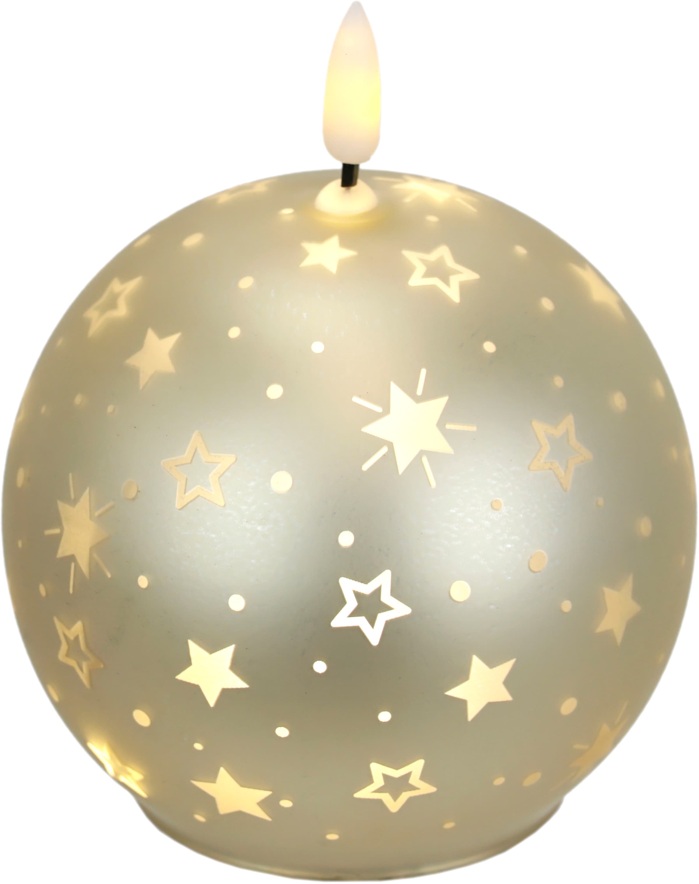 LED-Kerze I.GE.A., B:10cm H:12cmgold, Glas, Kerzen, "Kugel-Kerze B", aus Glas batteriebetrieben mit Timer Adventskranz Adventskerzen