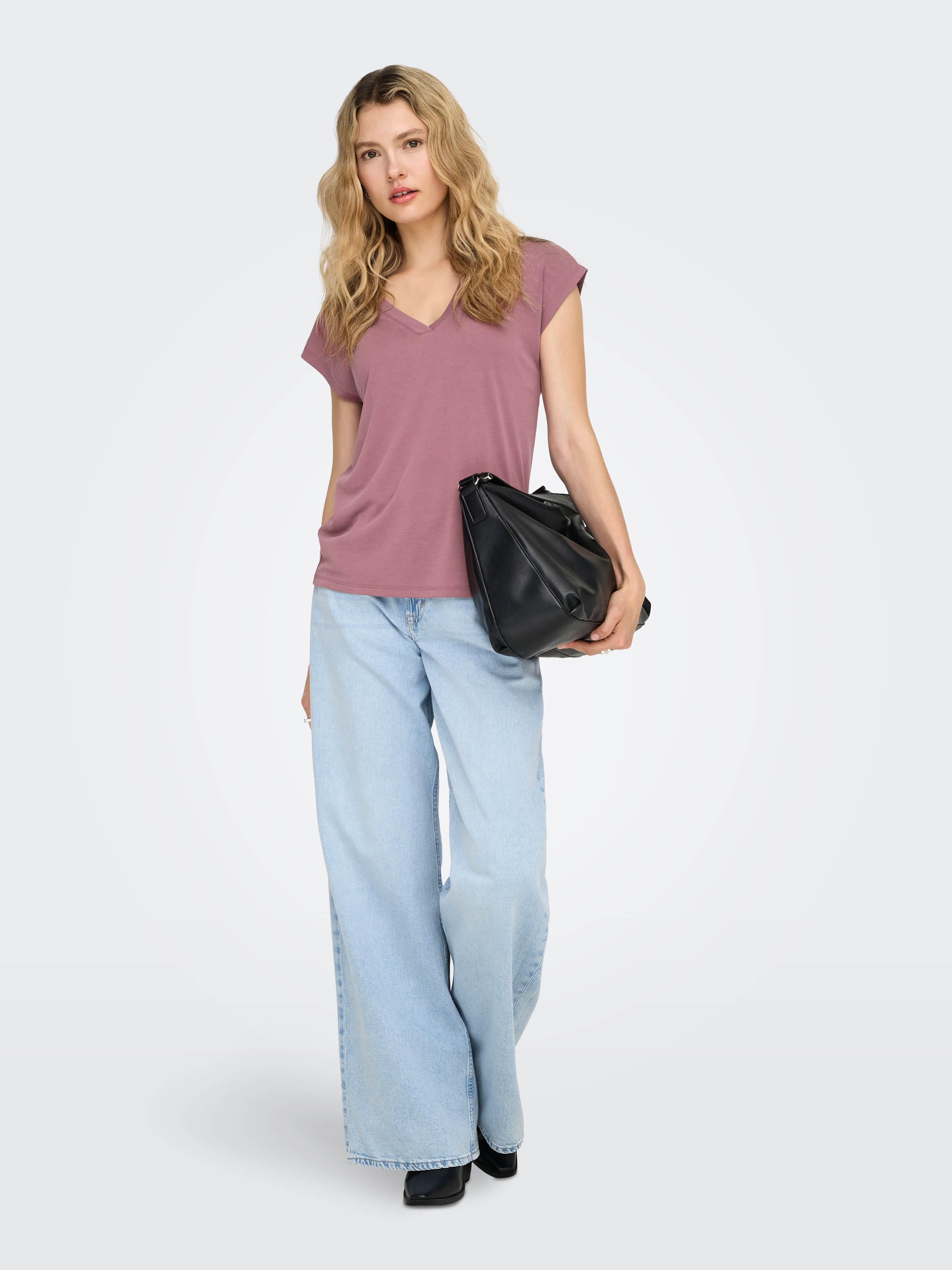 ONLY ONLFREE S/S Top Col V Rose Brun Taille L 3