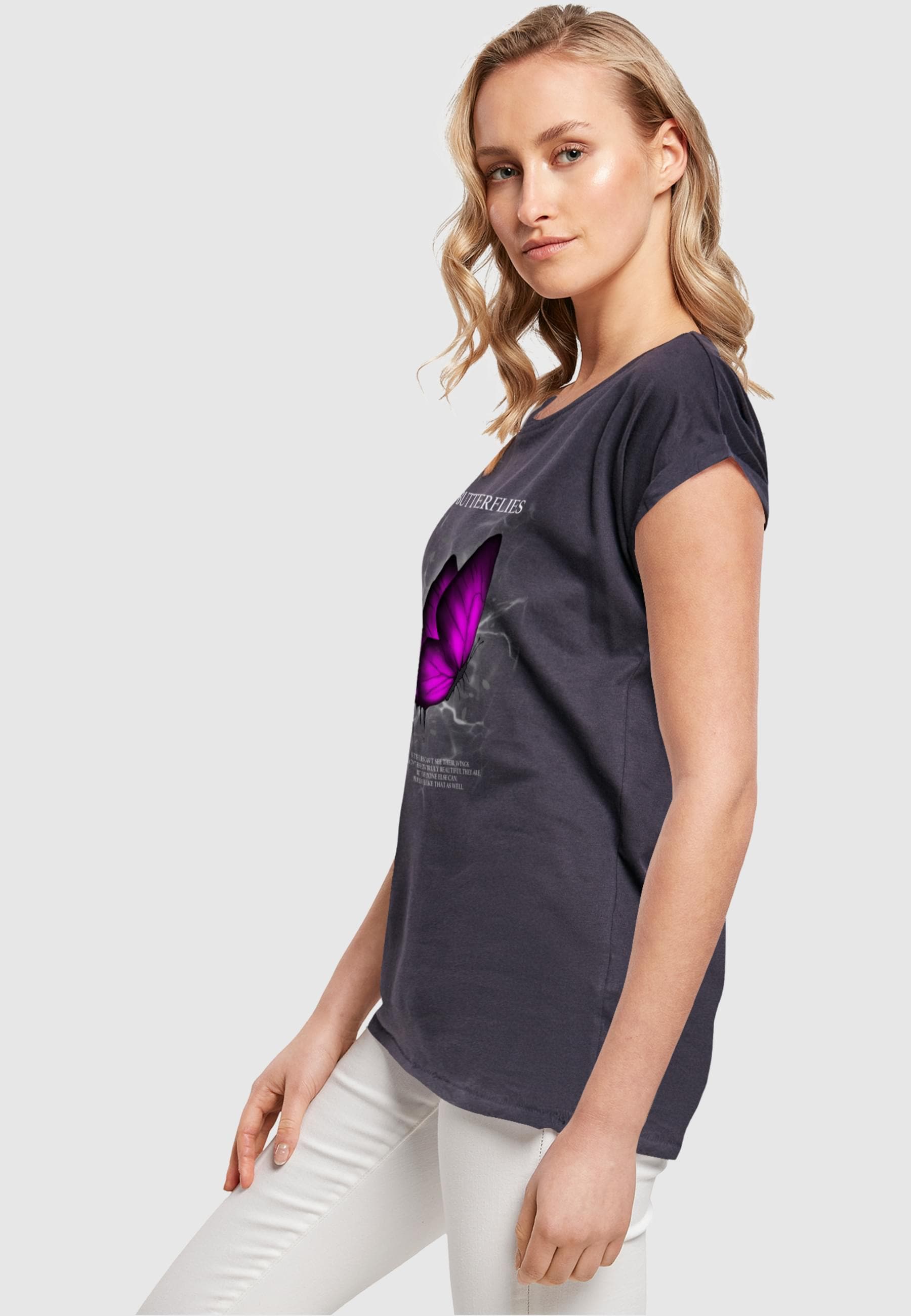 Merchcode T-Shirt »Merchcode Damen Ladies Butterflies Extended Shoulder Tee«, (1 tlg.)