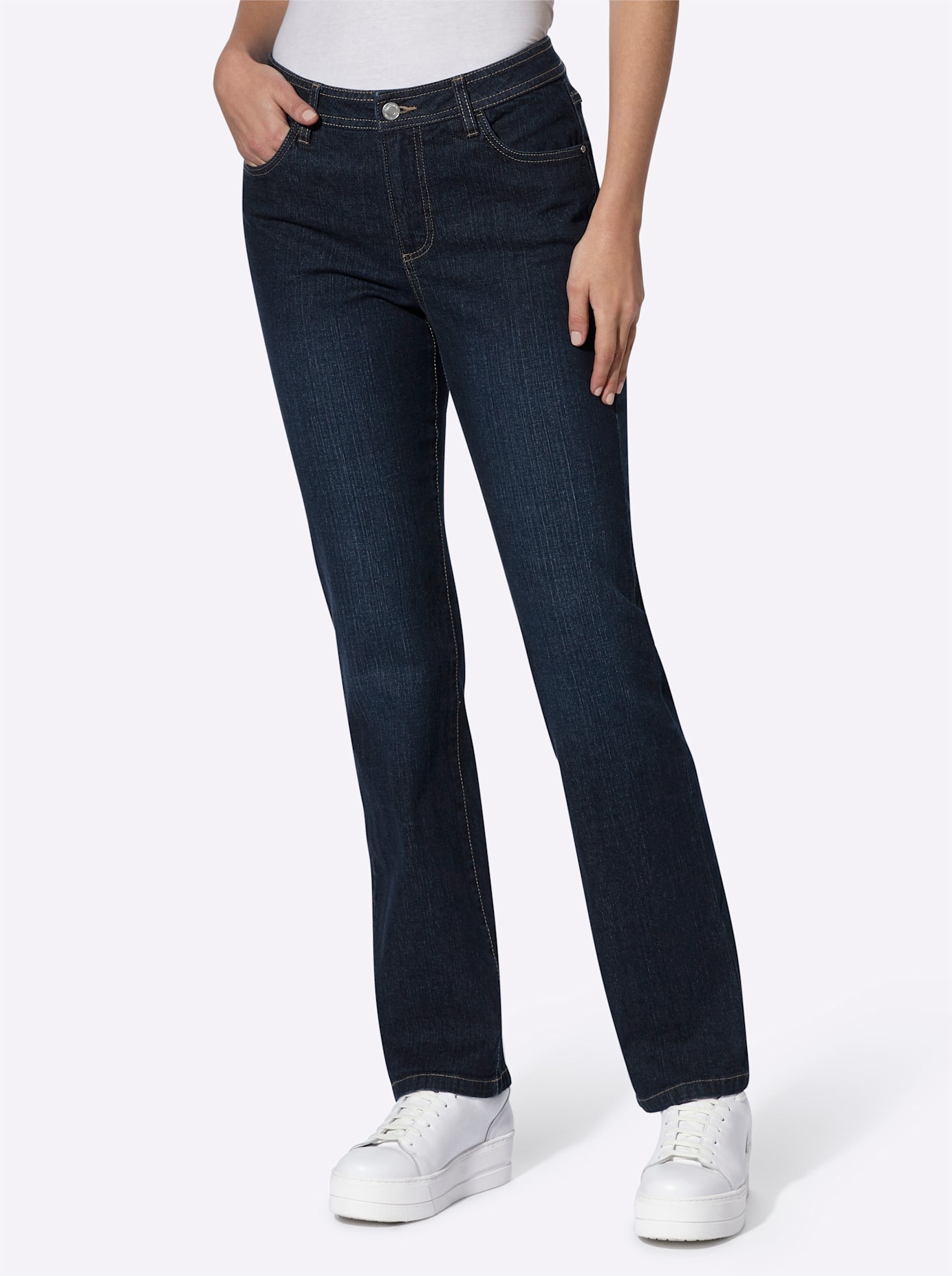 5-Pocket-Jeans CASUAL LOOKS, Damen, Gr. 44, Normalgrößen, blau (dunkelblau), 99% Baumwolle, 1% Elasthan, unifarben, lang, Jeans 5-Pocket-Jeans