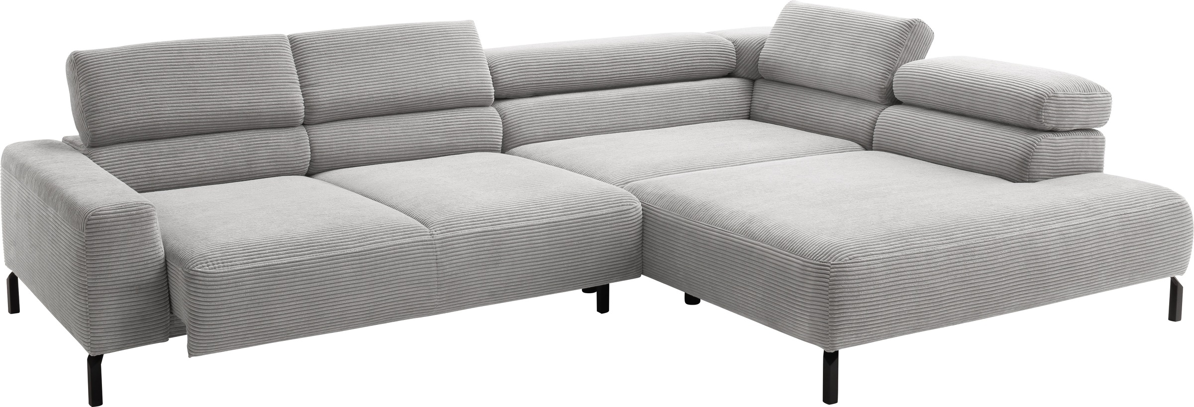 Places of Style Ecksofa »Antonelli, L-Form, inkl. Kopfteilverstellung, Breite 312 cm«, mit elektrischer Sitztiefenverstellung, in Cord, grau