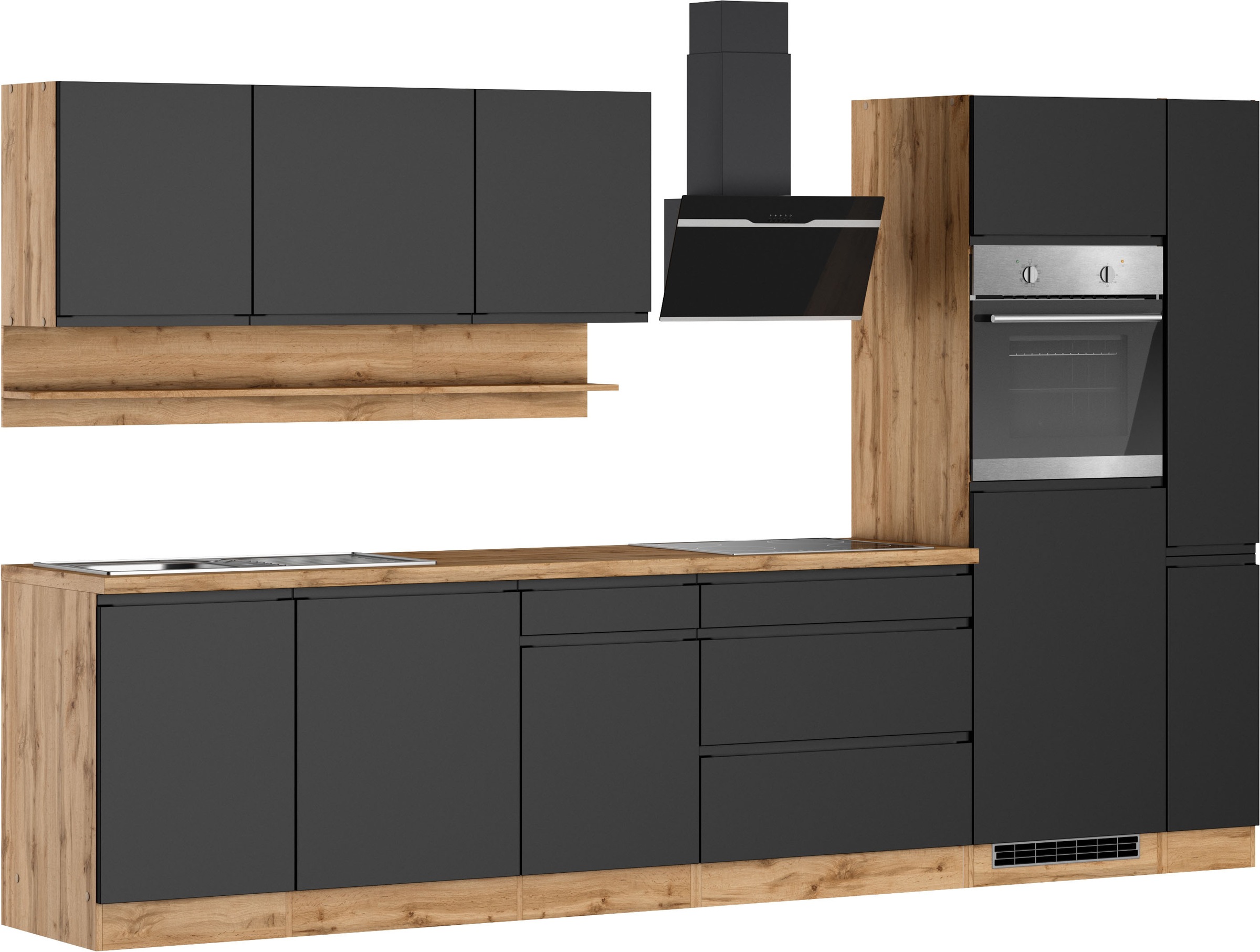 KOCHSTATION Küchenzeile »KS-Virginia,neu in verbesserter Ausführung« Arbeitsplatte 38 mm stark, Stauraum, Softclose,  Breite 330 cm, Soft-Close, ohne E-Geräte