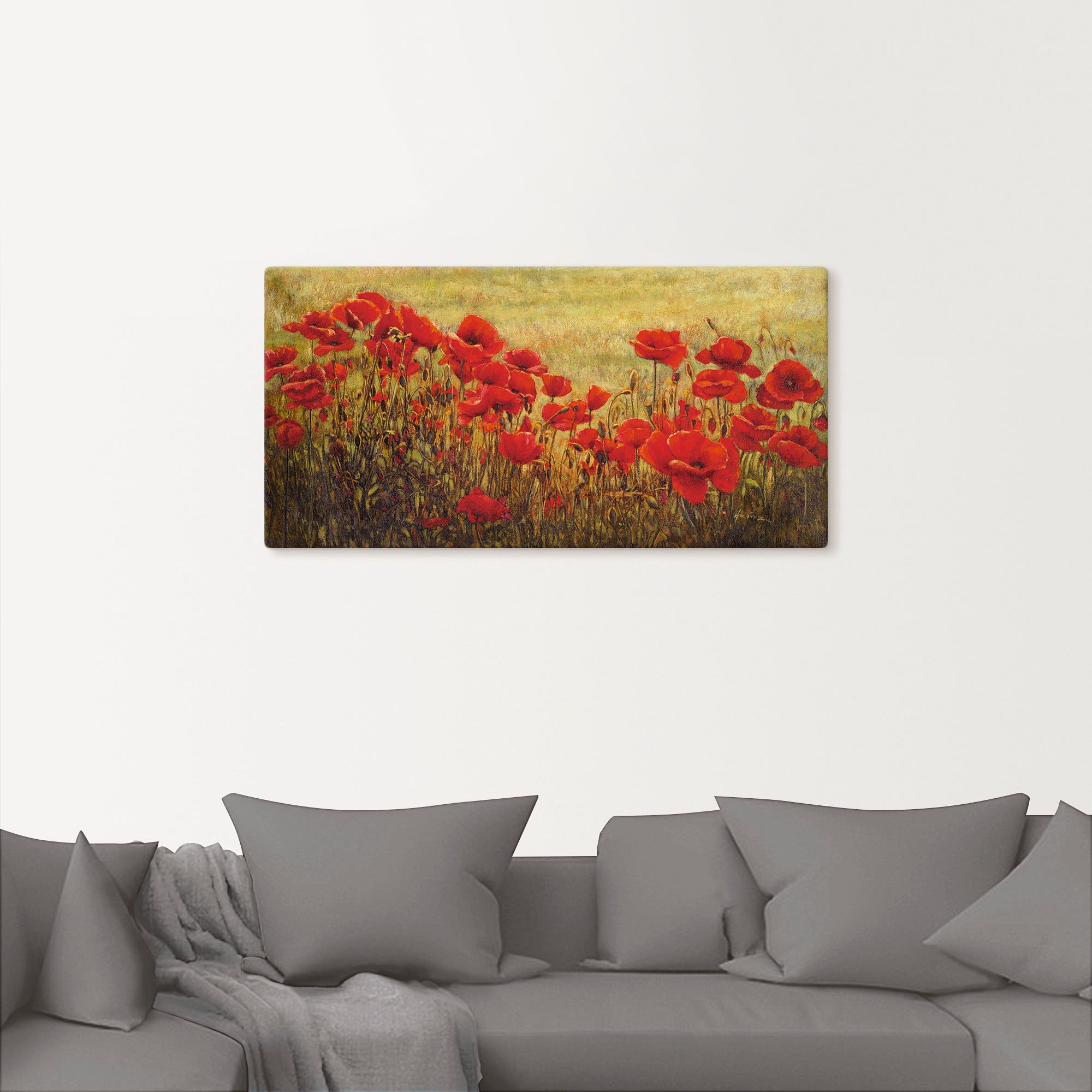 Leinwandbild ARTLAND "Mohnfeld", rot (farbe bild(er): rot), B:150cm H:75cm, Bilder, Leinwandbild, auf Holzrahmen gespannt 2