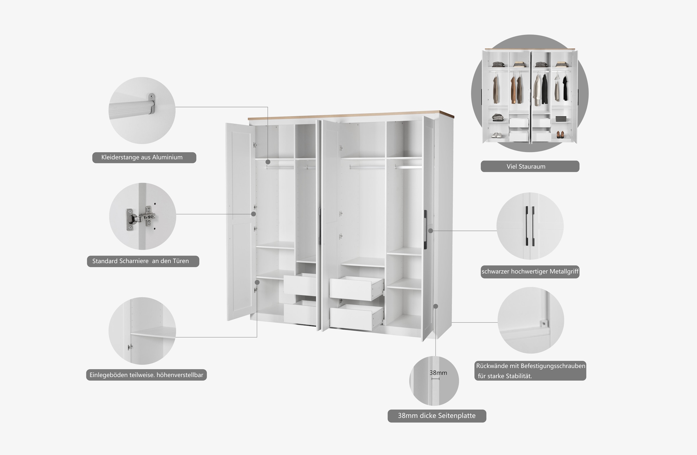 Thumbnail - OTTO home Kleiderschrank "Büsum Schlafzimmer Schrank Otto´s Choice" stabile robuste Bauweise mit optimaler Aufteilung, S...