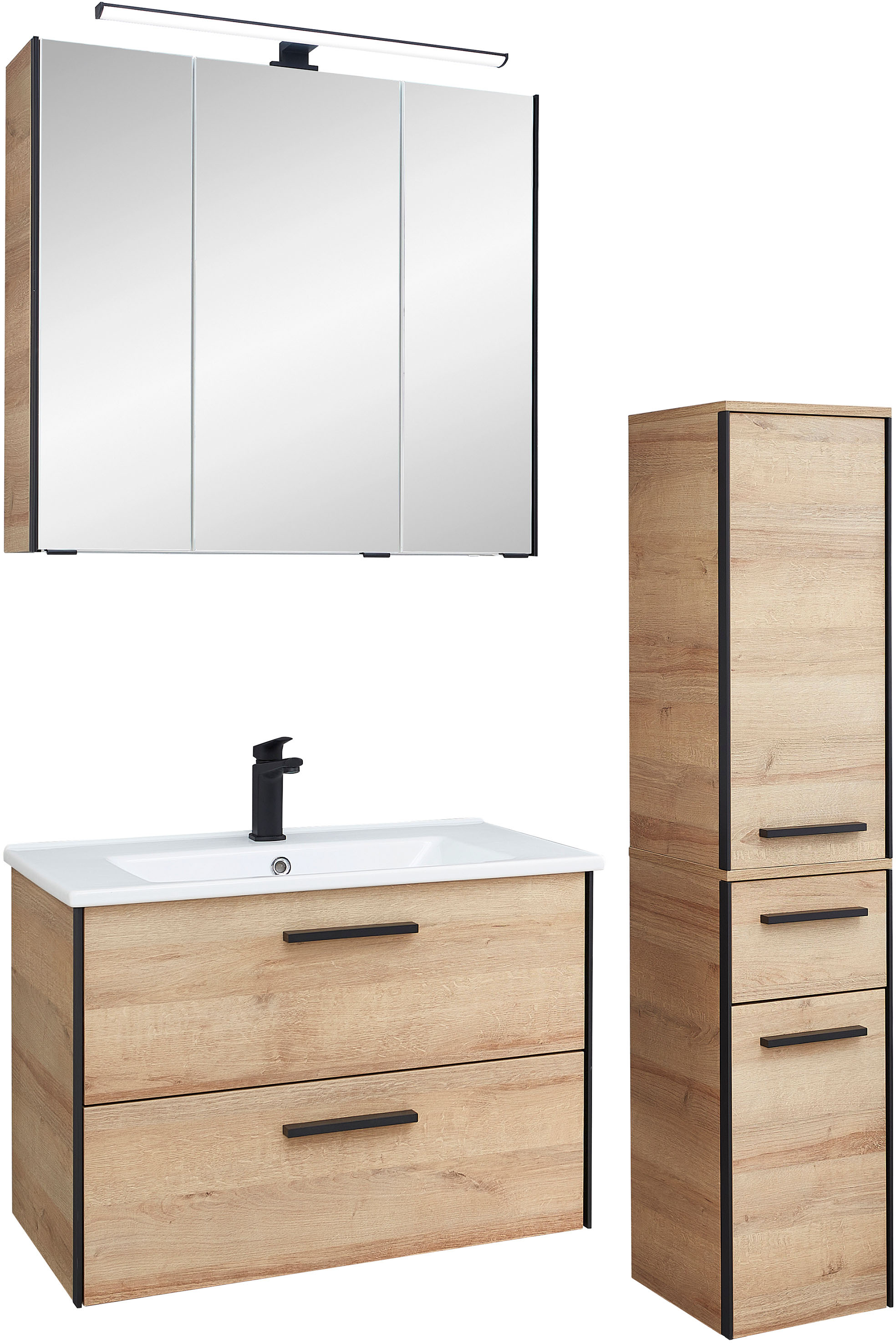 Thumbnail - Saphir Badmöbel-Set "Quickset 395 3-teilig, Keramikwaschtisch mit LED-Spiegelschrank" 5 Stk. tlg.