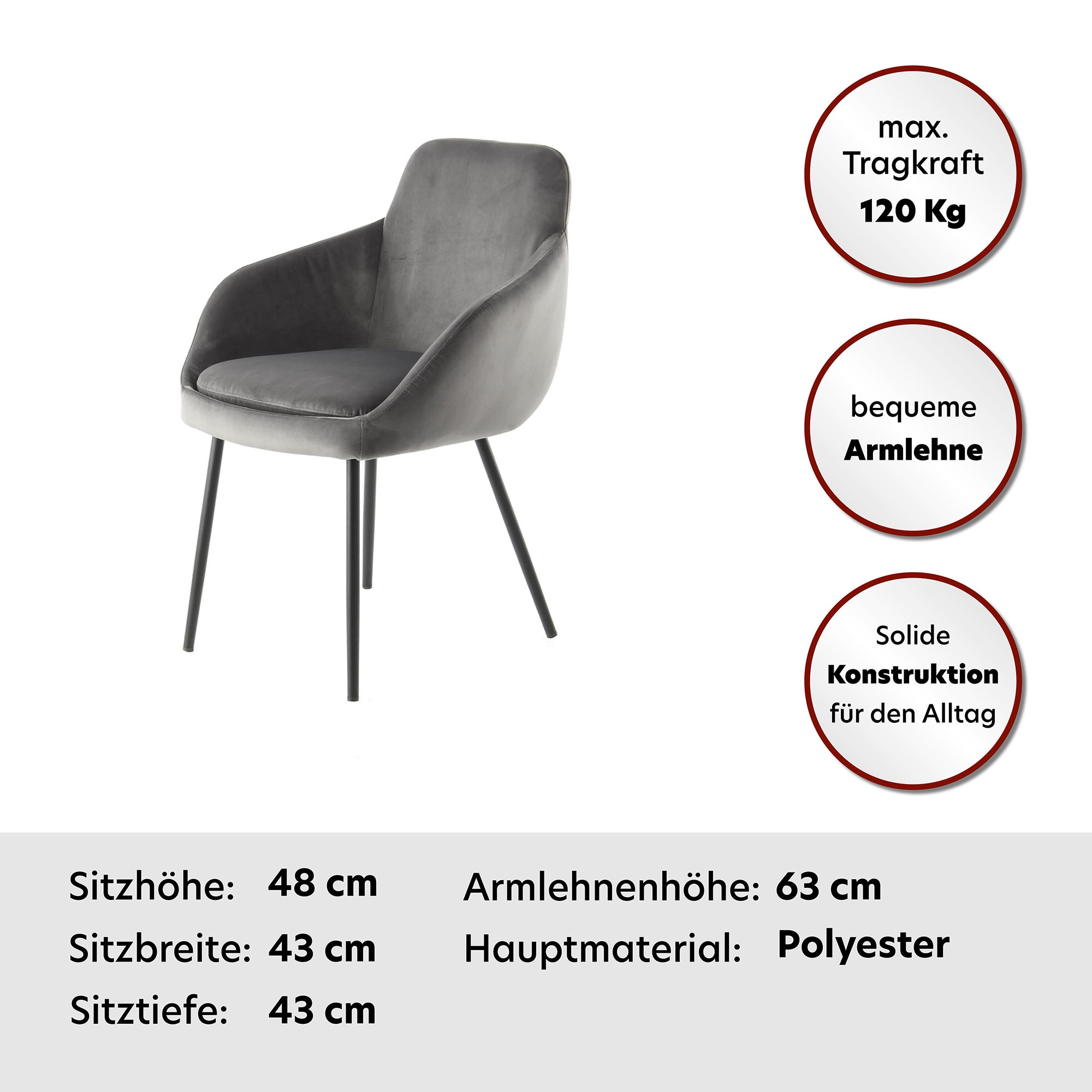 Kayoom Polsterstuhl »Stuhl Cobain 825 2er-Set, einfarbiges Design, minimalistisch gestaltet«, (Set), 2 St., samtweicher Bezug, weiche Polsterung für ein gemütliches Sitzgefühl