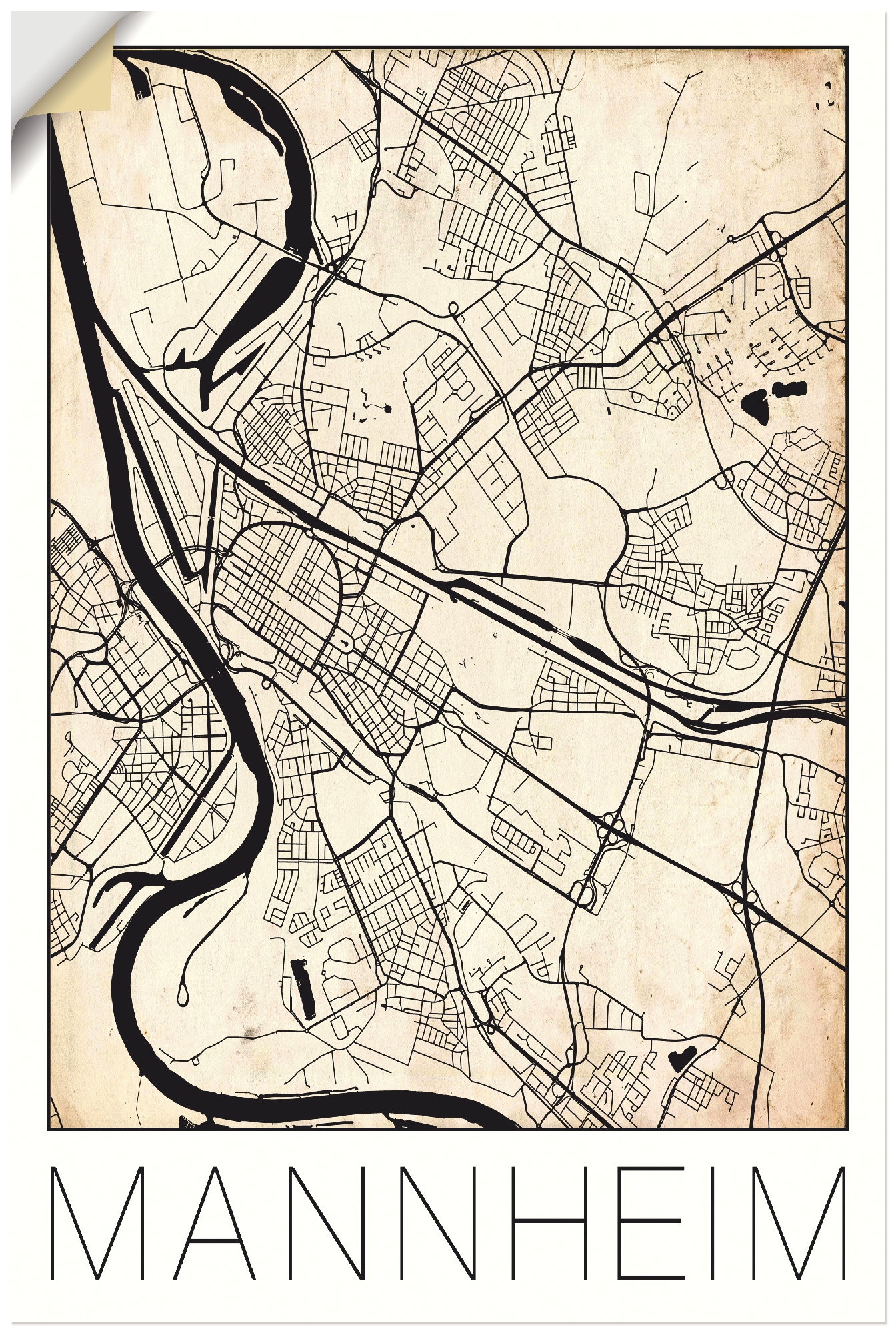 Artland Wandbild »Retro Karte Mannheim Deutschland Grunge«, Deutschland, (1  St.), als Alubild, Leinwandbild, Wandaufkleber oder Poster in versch. Größen  kaufen | BAUR