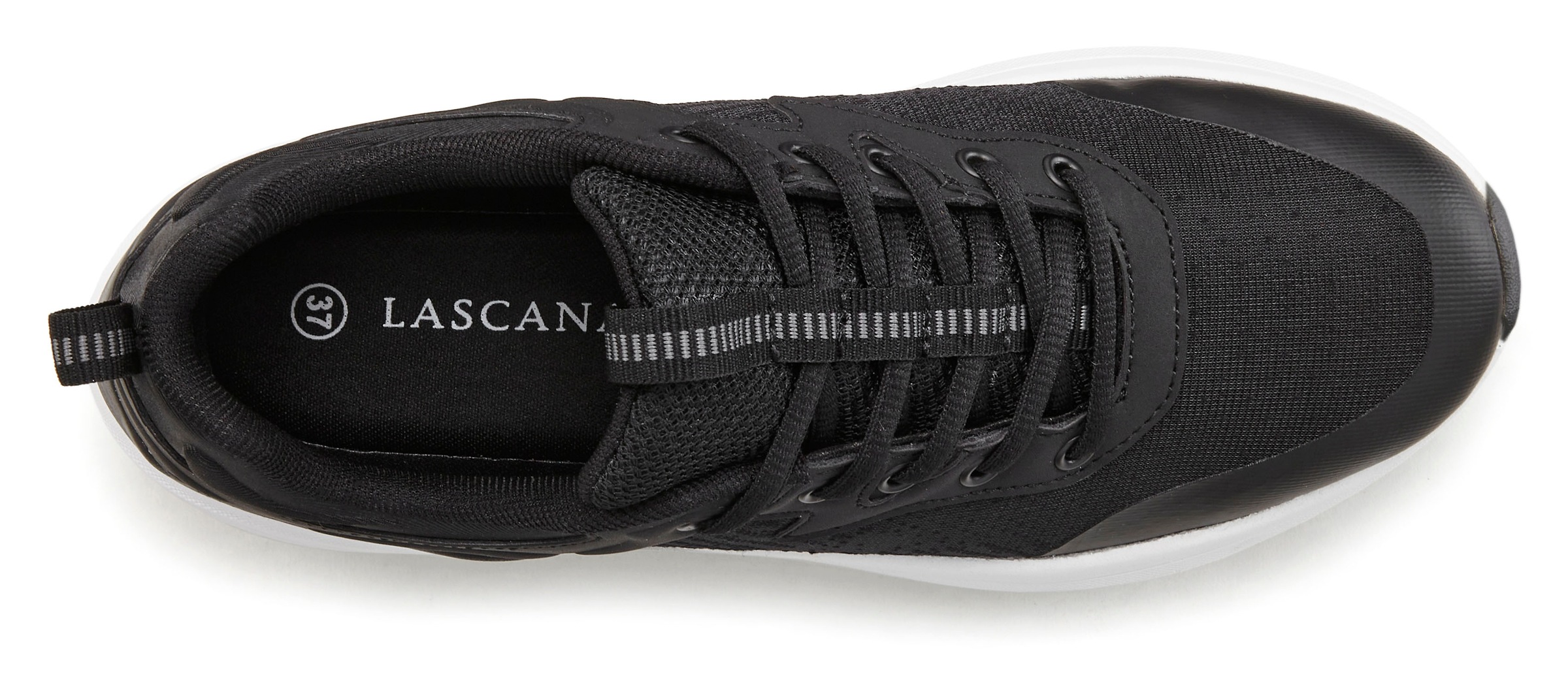 Sneaker LASCANA "Turnschuhe", Damen, Gr. 36, schwarz, Obermaterial: 70% Textilmaterial, 30% Lederimitat. Decksohle: 100% Textilmaterial. Futter: 100% Textilmaterial. Laufsohle: 100% Synthetik, unifarben, Basic, Schuhe Sneaker, Freizeitschuh, Schnürhalbsch 2