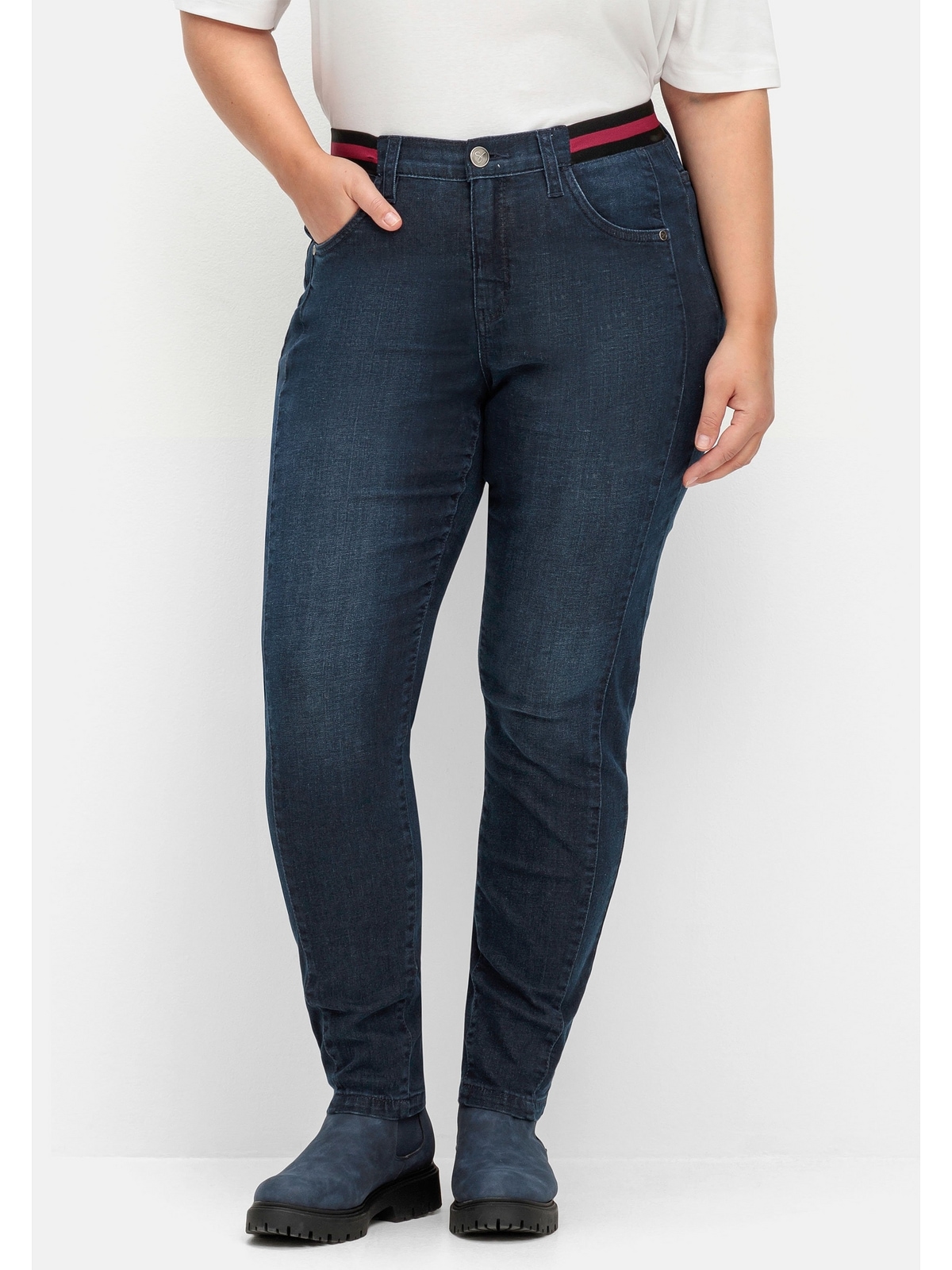 Sheego Stretch-Jeans »Große Größen«, mit gestreiftem, elastischen Bund