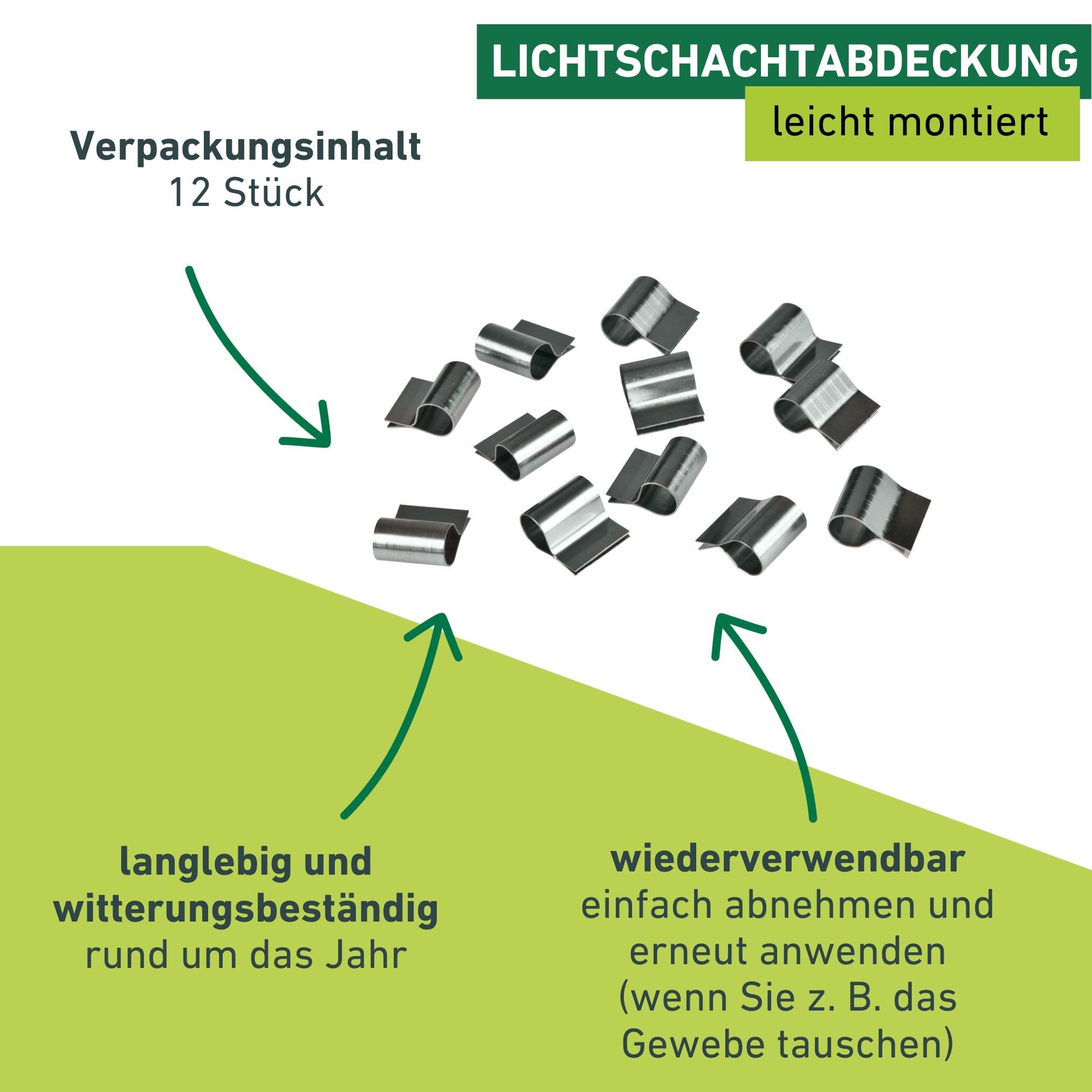 Windhager Lichtschachtabdeckung »Edelstahl Befestigungsklammern 12 Stk.« Packung, 12 Stk. tlg. wiederverwendbar und geeignet für alle Windhager- Gewebearten