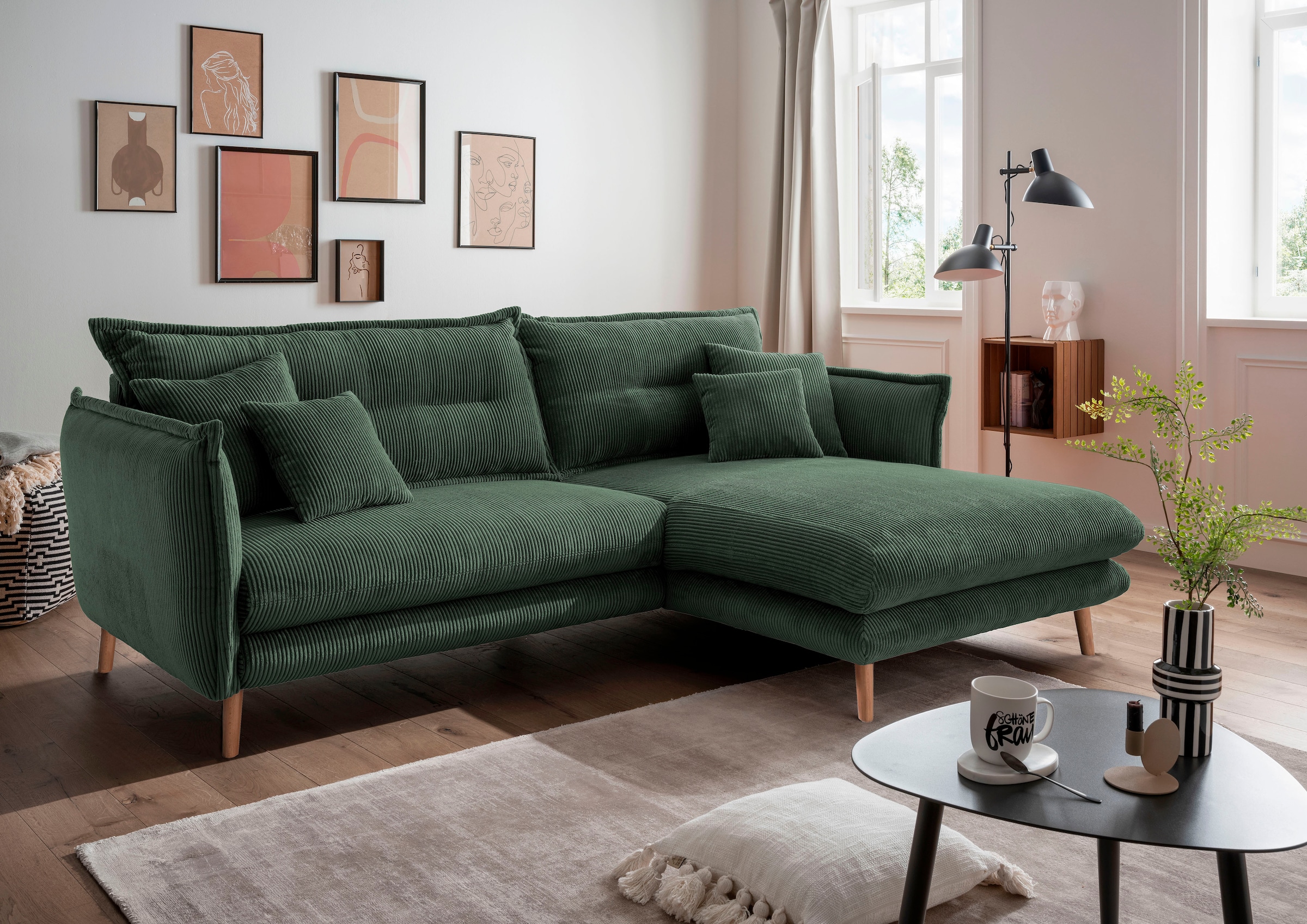 Home affaire Ecksofa "Levke, 255 x 180 cm, modern und bequem" zwei verschiedene Fußfarben wählbar
