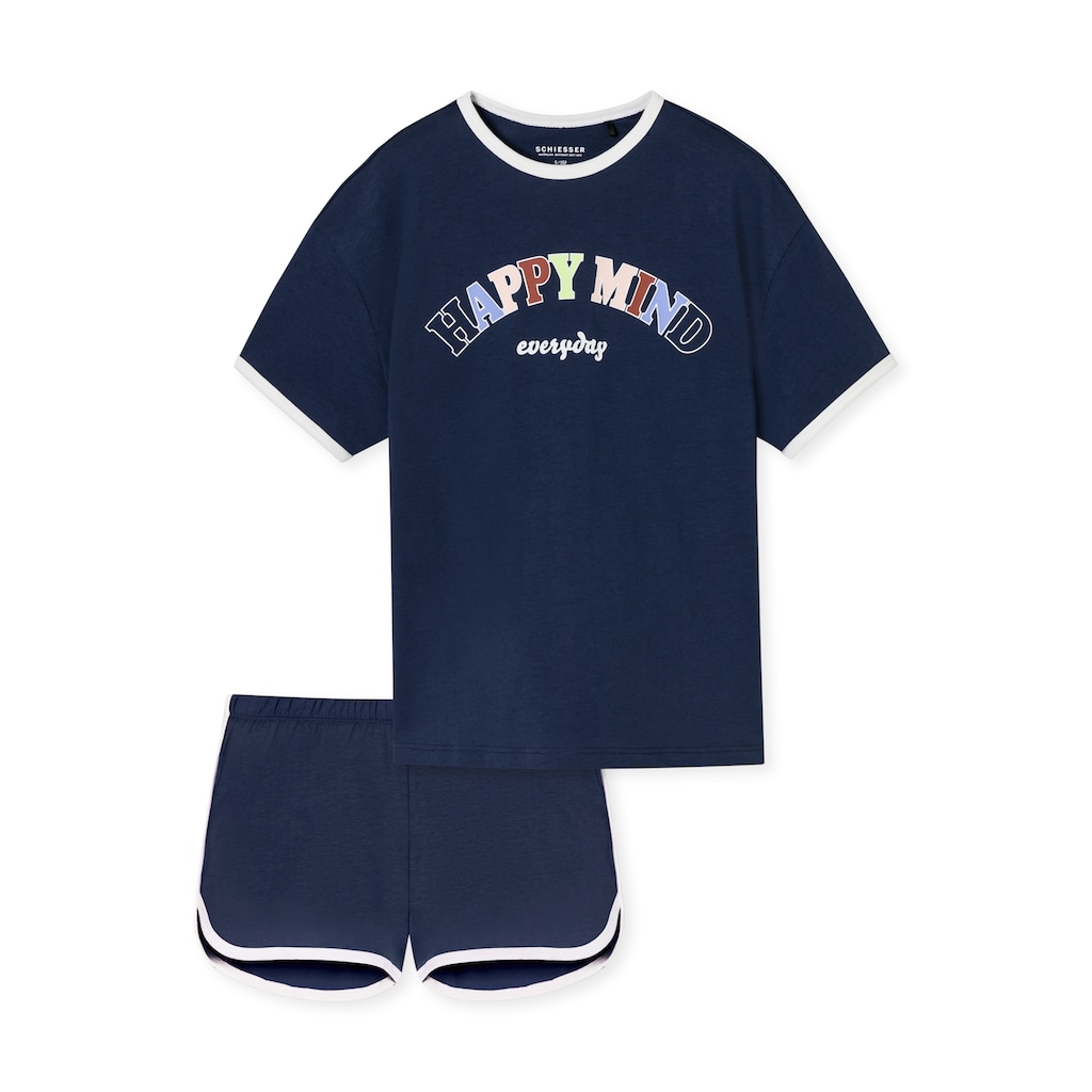 Schiesser Pyjama »"Nightwear"«, (2 tlg.), unifarbenes T-Shirt mit Print