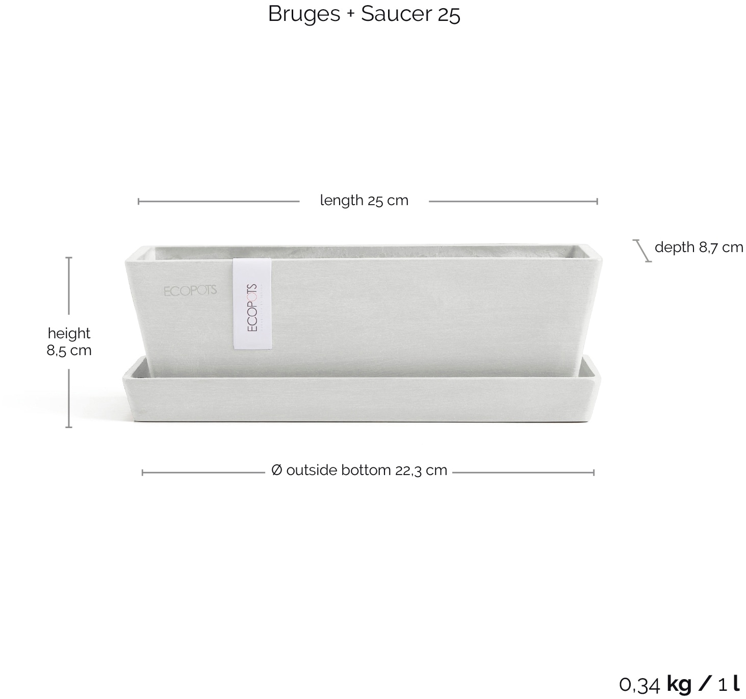 ECOPOTS Balkonkasten »Bruges Mini 25 Weiß«, für innen und außen: frostsicher, bruchsicher und lichtbeständig