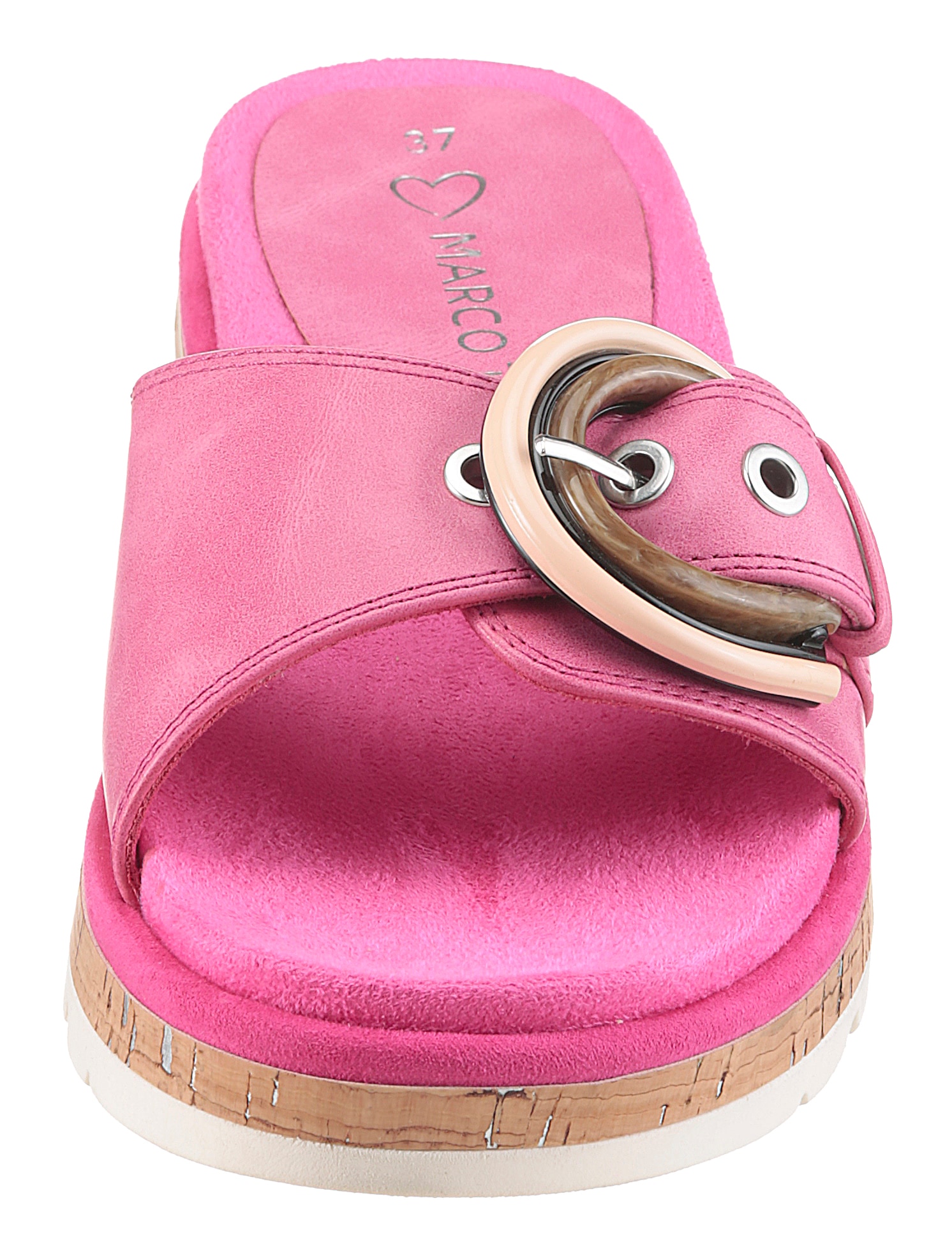 MARCO TOZZI Pantolette, Plateau, Sommerschuh, Schlupfschuh mit dekorativer Schnalle