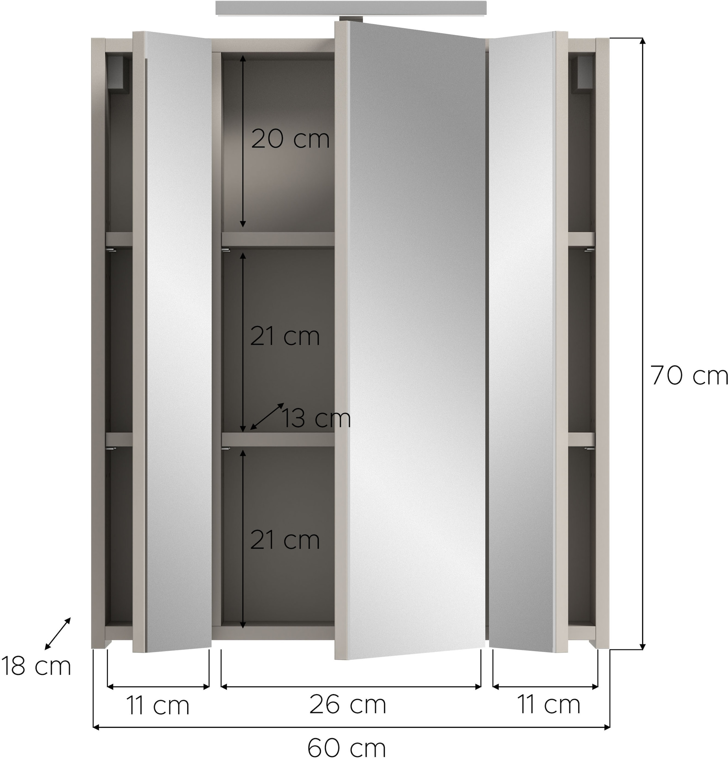welltime Spiegelschrank »FLORENZ, inkl. Beleuchtung, Breite 60 cm, 3 Spiegeltüren« TOPSELLER!,  in verschiedenen Farben erhältlich, Badmöbel, Badschrank, Schrank, Bad