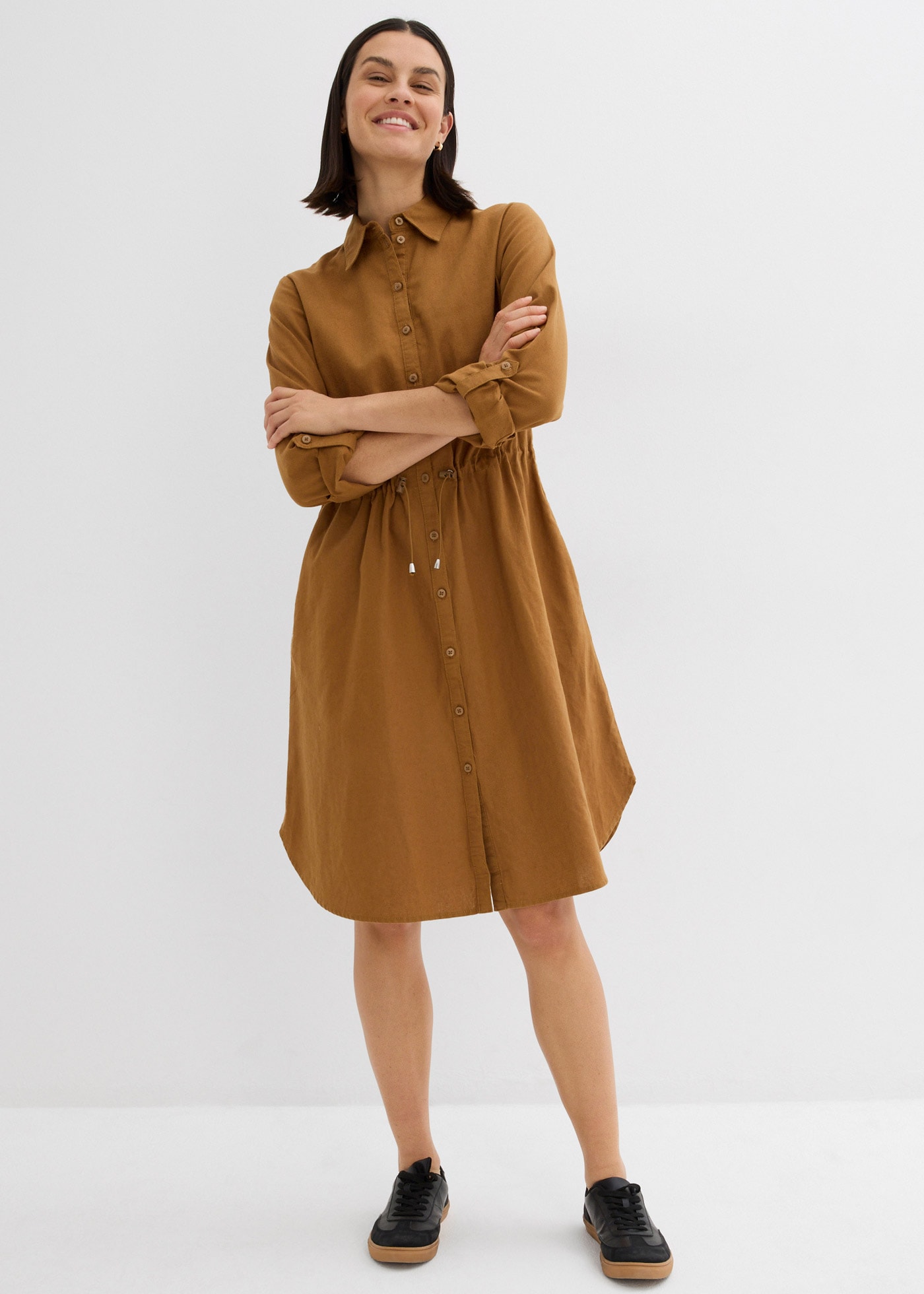 bonprix "Hemdblusenkleid aus Leinen-Baumwoll-Mix" 1 tlg. für lässigen Look, aus Leinen-Baumwoll-Mix, in A-Linie, mit Taschen