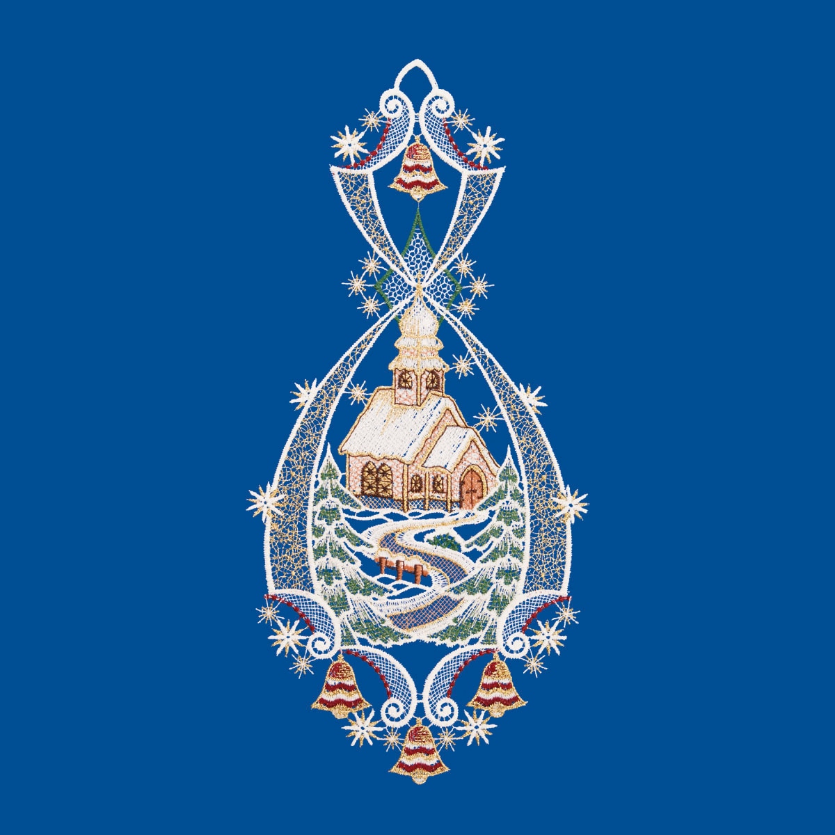 W. Reuter & Sohn - Plauener Spitze® Fensterbild »Landschaft Kirche«, Made in Germany