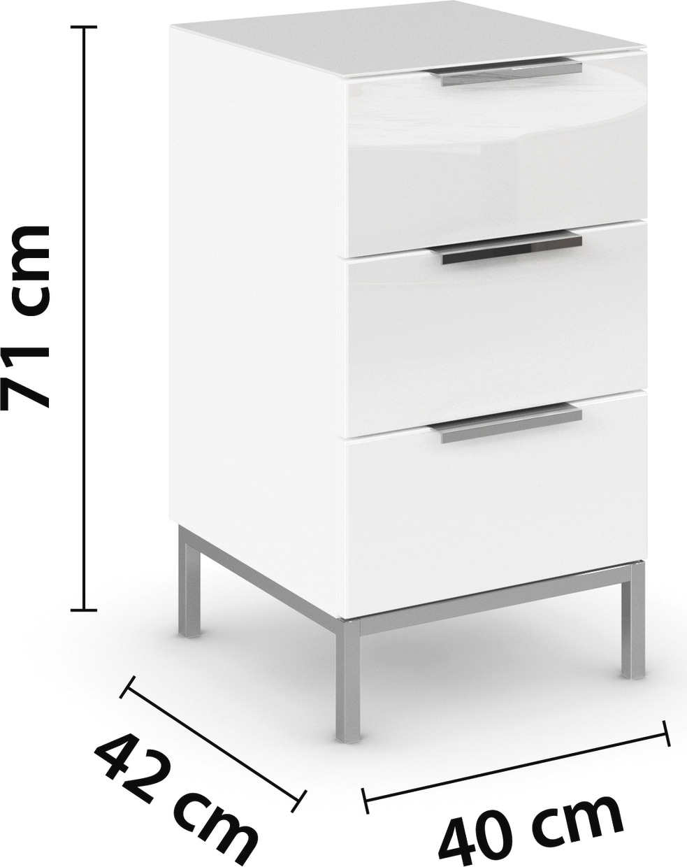 rauch Nachtkommode »Nachttisch Nachtschrank Nachtkonsole FLIPP mit Glasfront«, (Breite 40 cm), mit 3 Schubladen und Soft-Close-Funktion, Oberboden und Front Glas