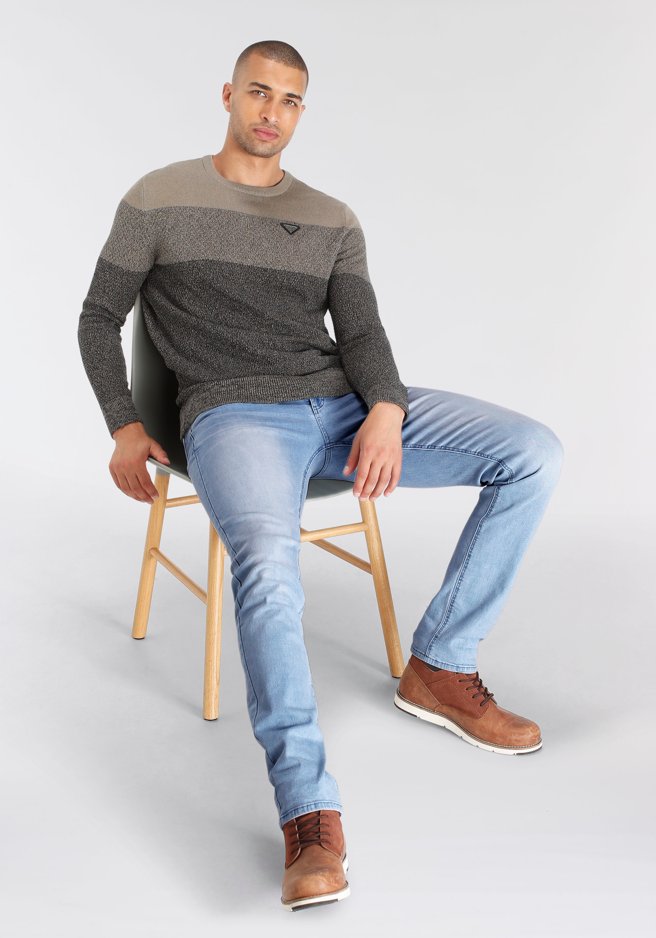 Strickpullover BRUNO BANANI, Herren, Gr. 3XL (64/66), beige (sand), Obermaterial: 50% Baumwolle, 50% Polyacryl, Basic schmal, Rundhals, Bündchen, Pullover Strickpullover, im modischem Look 3