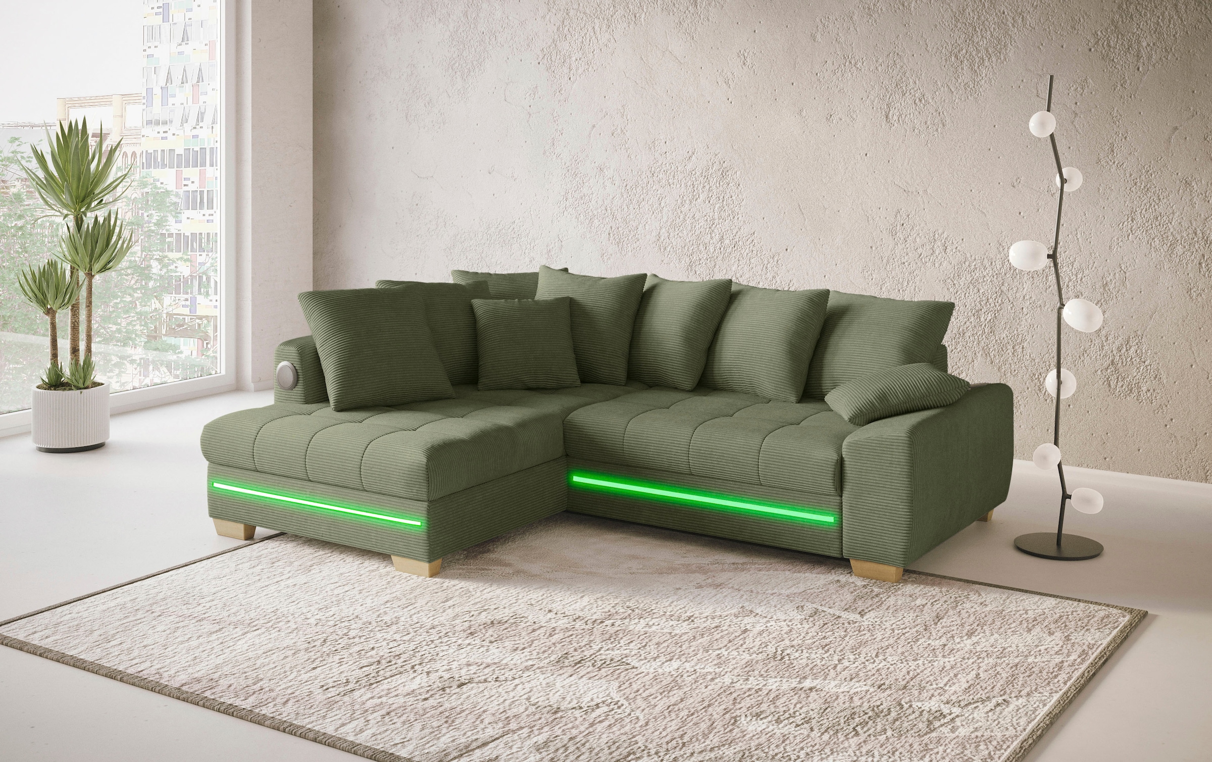 Mr. Couch Ecksofa »Nikita II, L-Form«, mit Kaltschaum, RGB-LED, Soundsystem, wahlweise mit Bett, Bettkasten